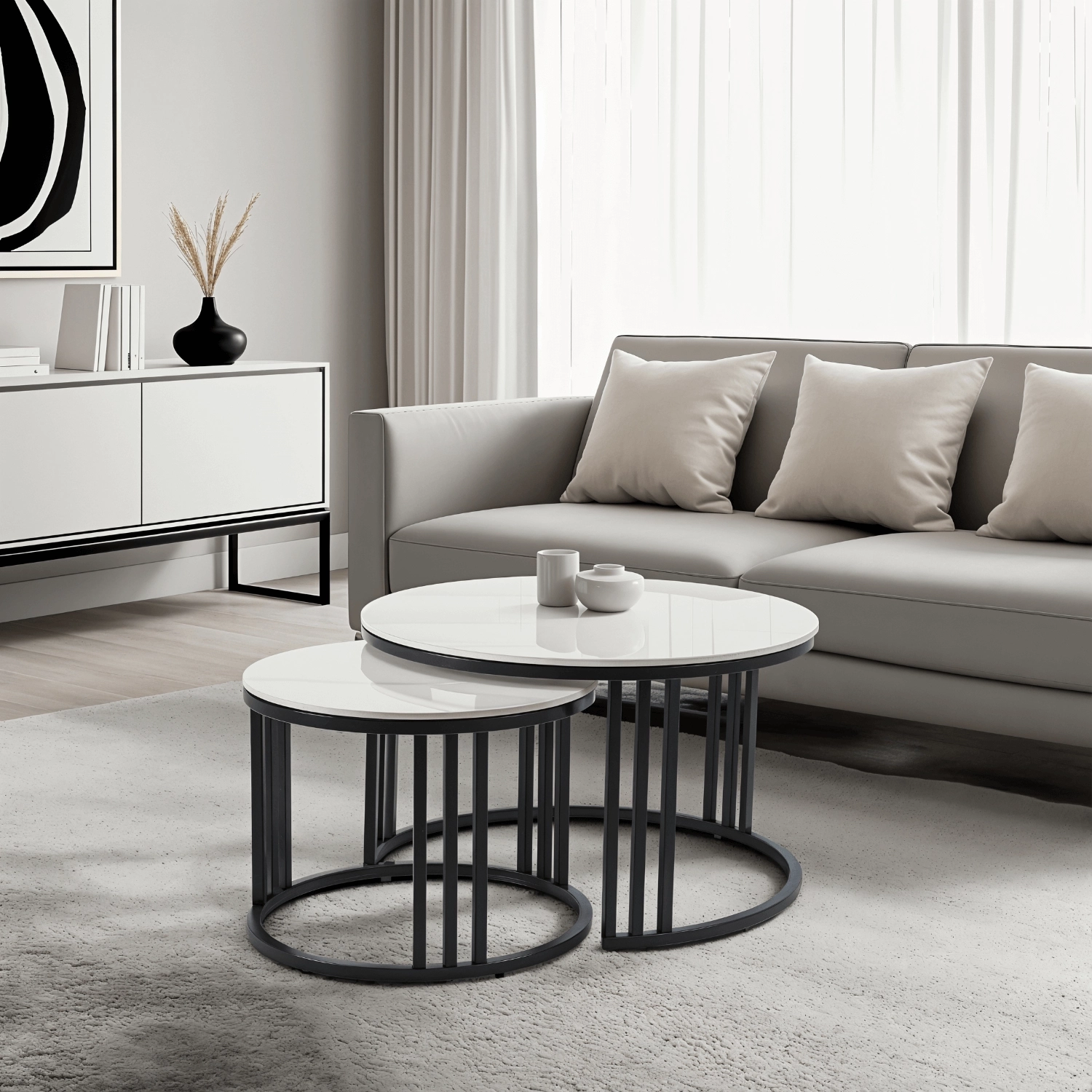 Zestaw Stolików Kawowych JERRY Biały Marmur/Czarny do Salonu Nowoczesny ME.JERRY/B/PL/CZ/L