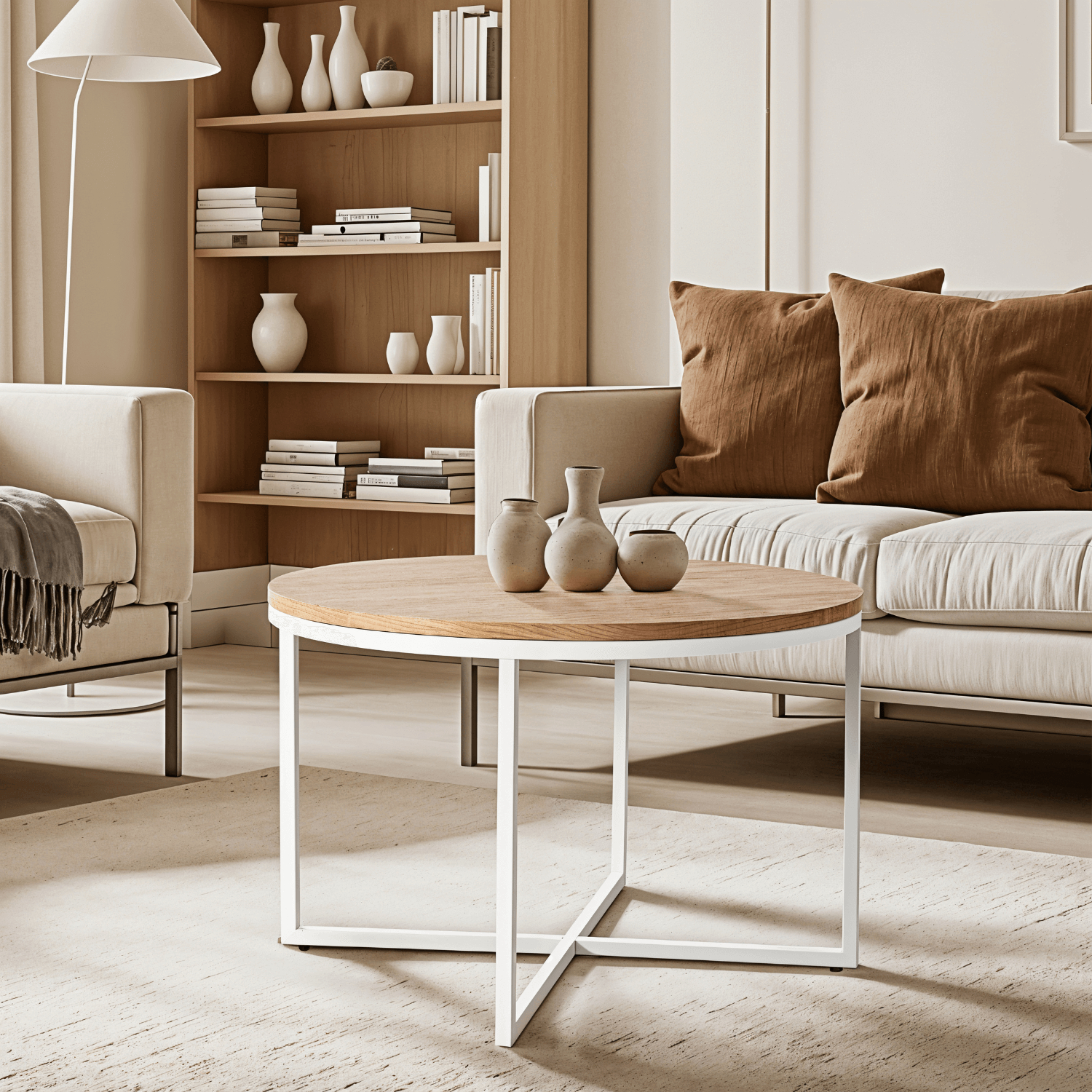 Stolik Kawowy HANTEL 70 cm Dąb Złoty/Biały Skandynawski ME.HANTEL/DZ/B/L