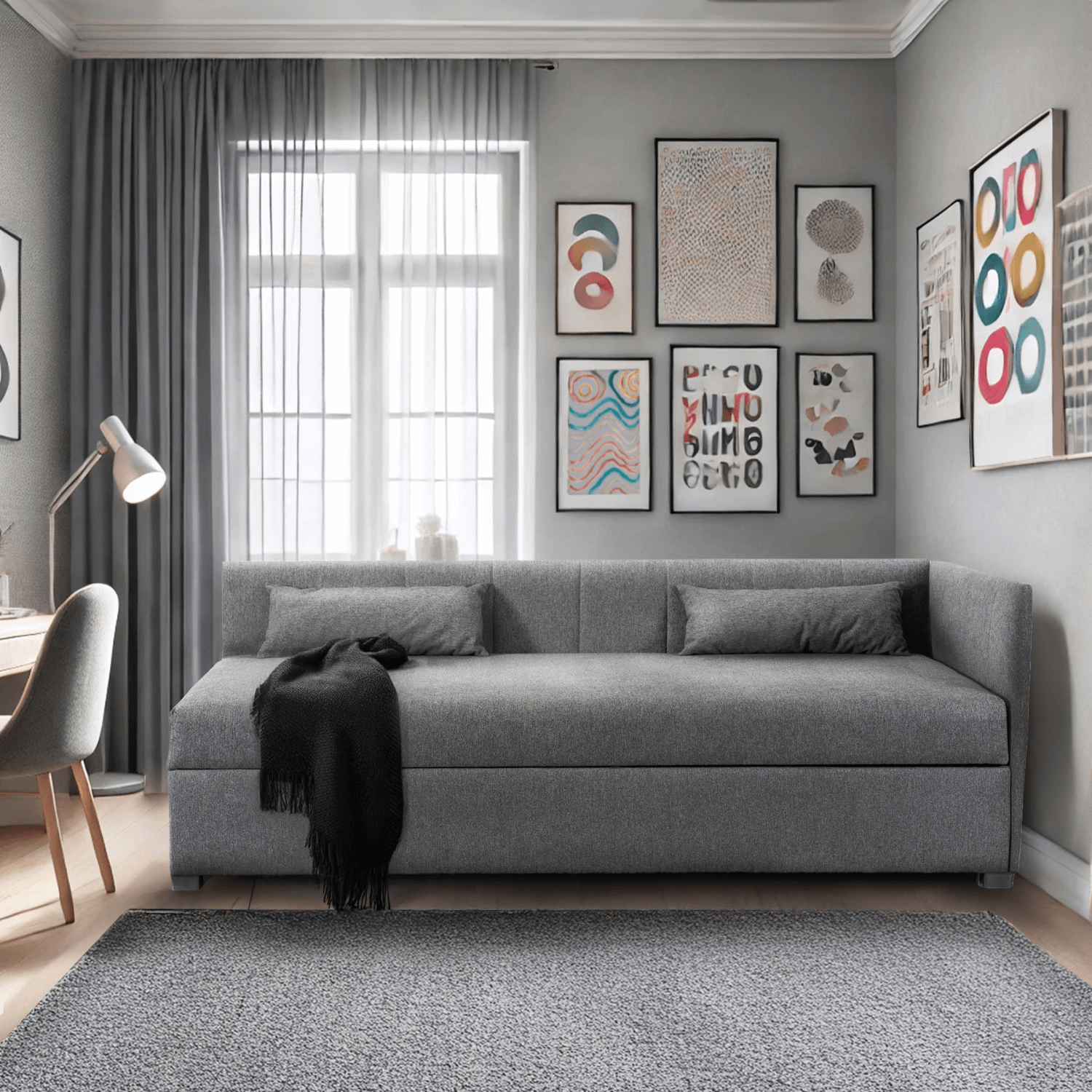 Łóżko Tapczan Młodzieżowe KARO 2 90x200 cm Narożne Szare PPHUE.BARTEK2/POLARIS19/WER