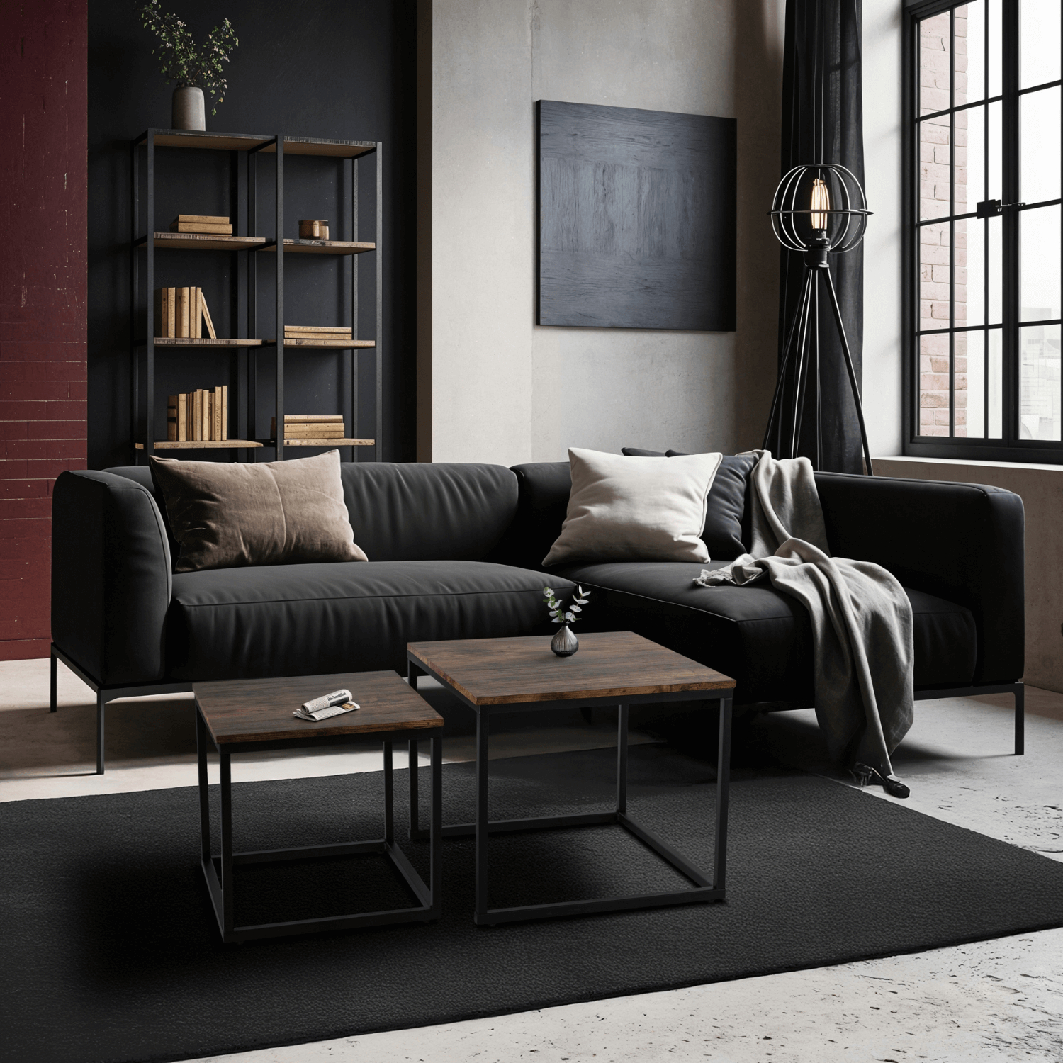 Zestaw Stolików Kawowych RIS Dąb Rustykalny/Czarny do Salonu Loft ME.RIS/DRU/CZ/L
