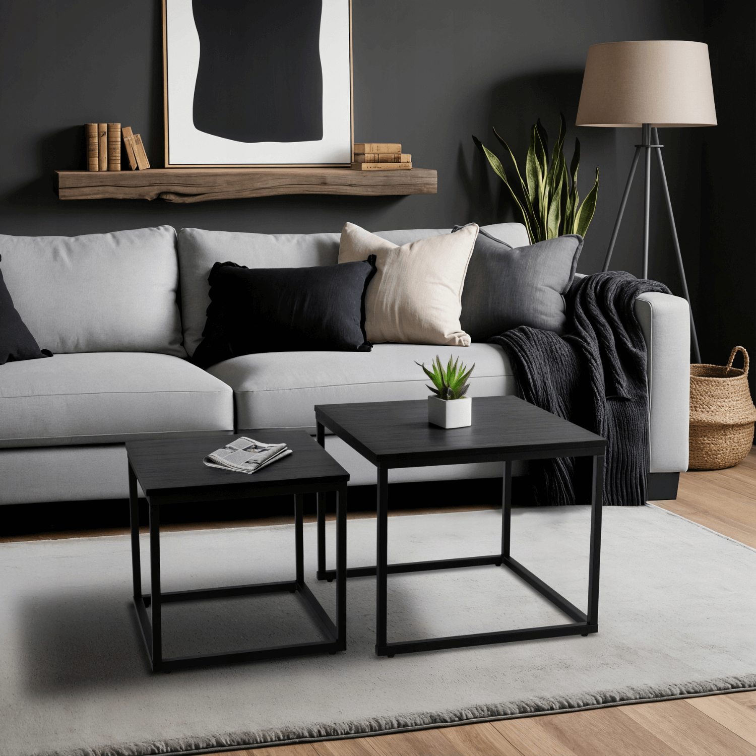 Zestaw Stolików Kawowych TEVET Czarny do Salonu Loft ME.TEVET/CZ/CZ/L