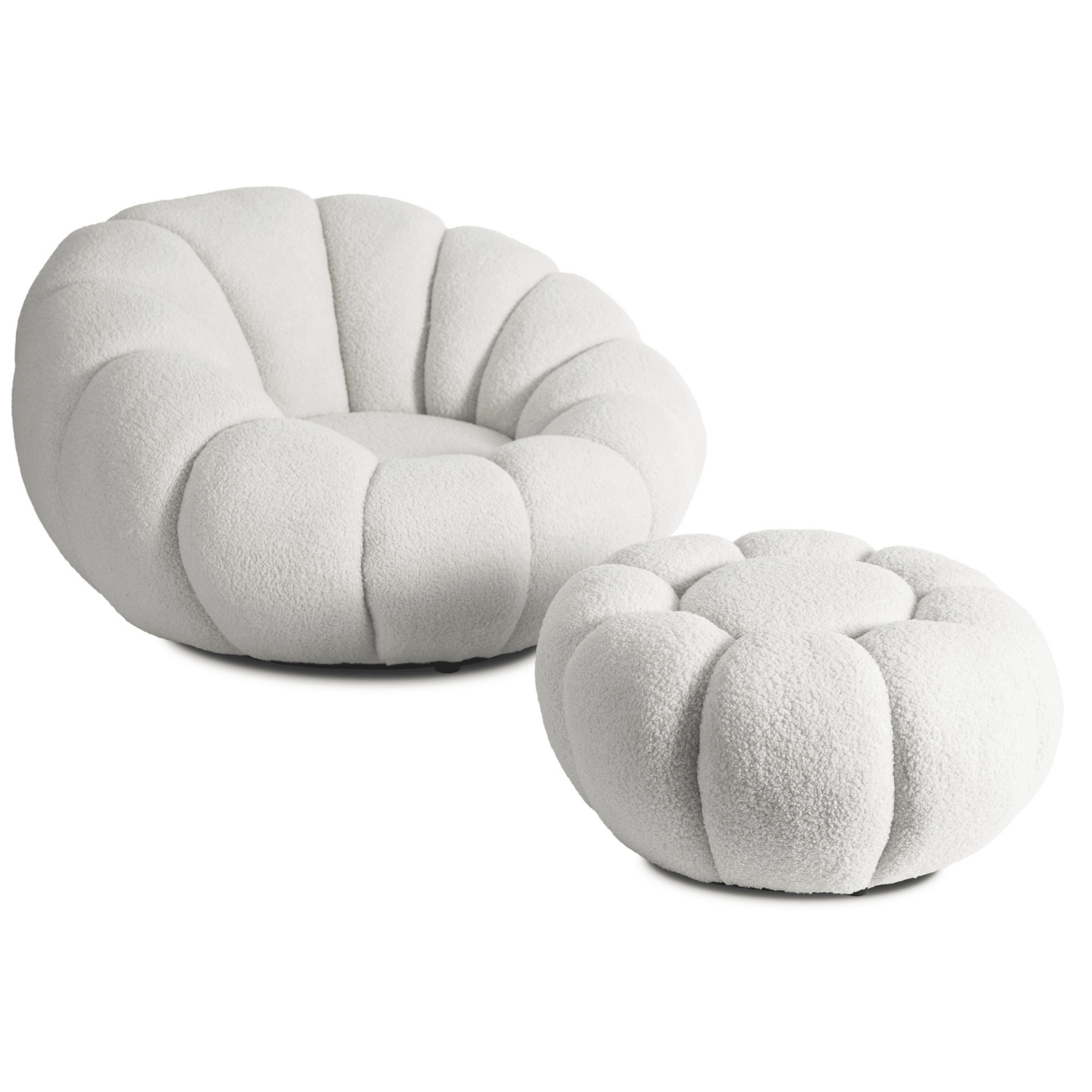 Fotel Wypoczynkowy Obrotowy PETTIT Kremowy z Pufą w Tkaninie Teddy Boucle ME.PETTIT/KR/TB/FW