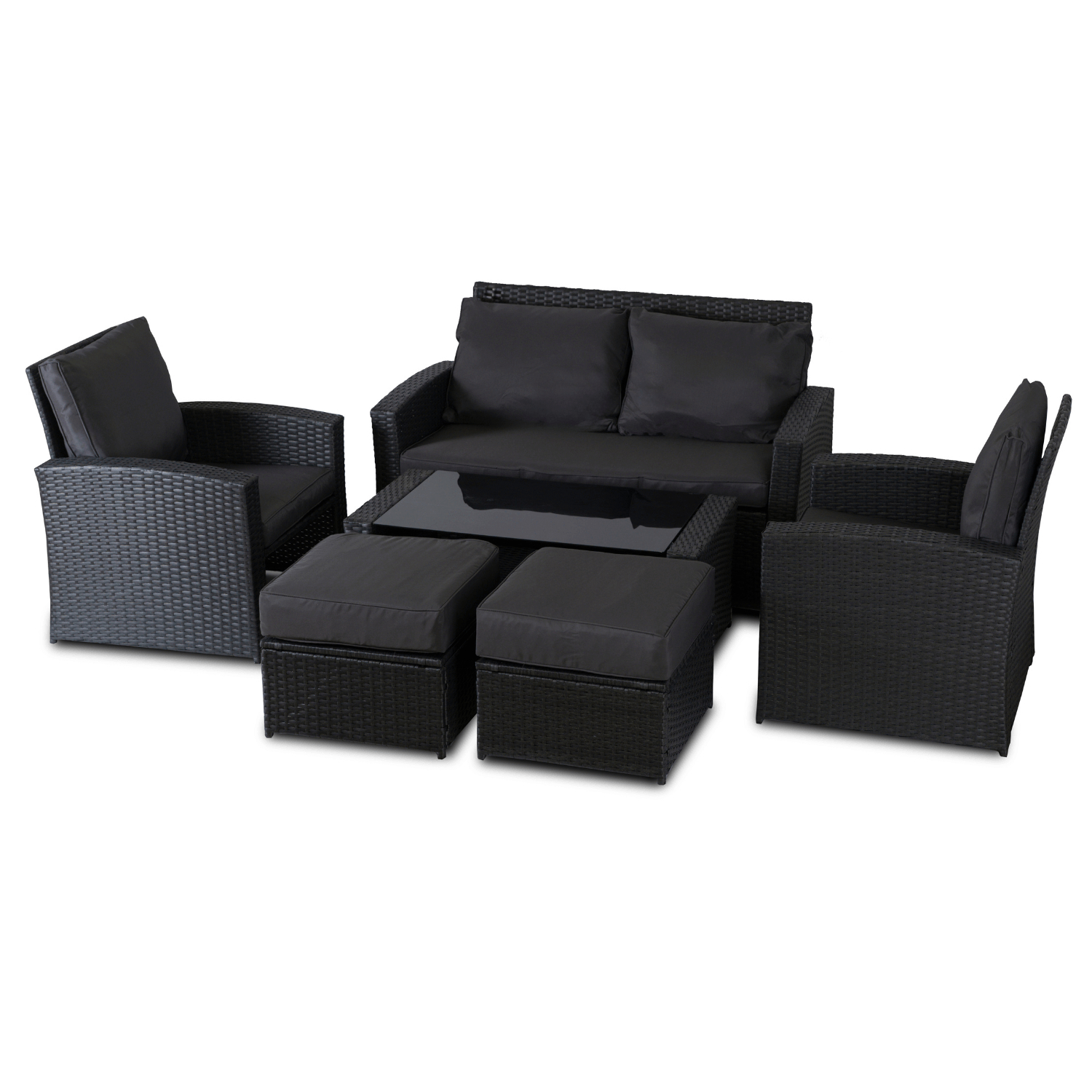 Zestaw Mebli Ogrodowych FLORYDA Ciemnoszary Sofa Krzesła Pufy Stolik Tarasowy Technorattan Nowoczesny ME.FLORYDA/CP/RT/OGR/ZES