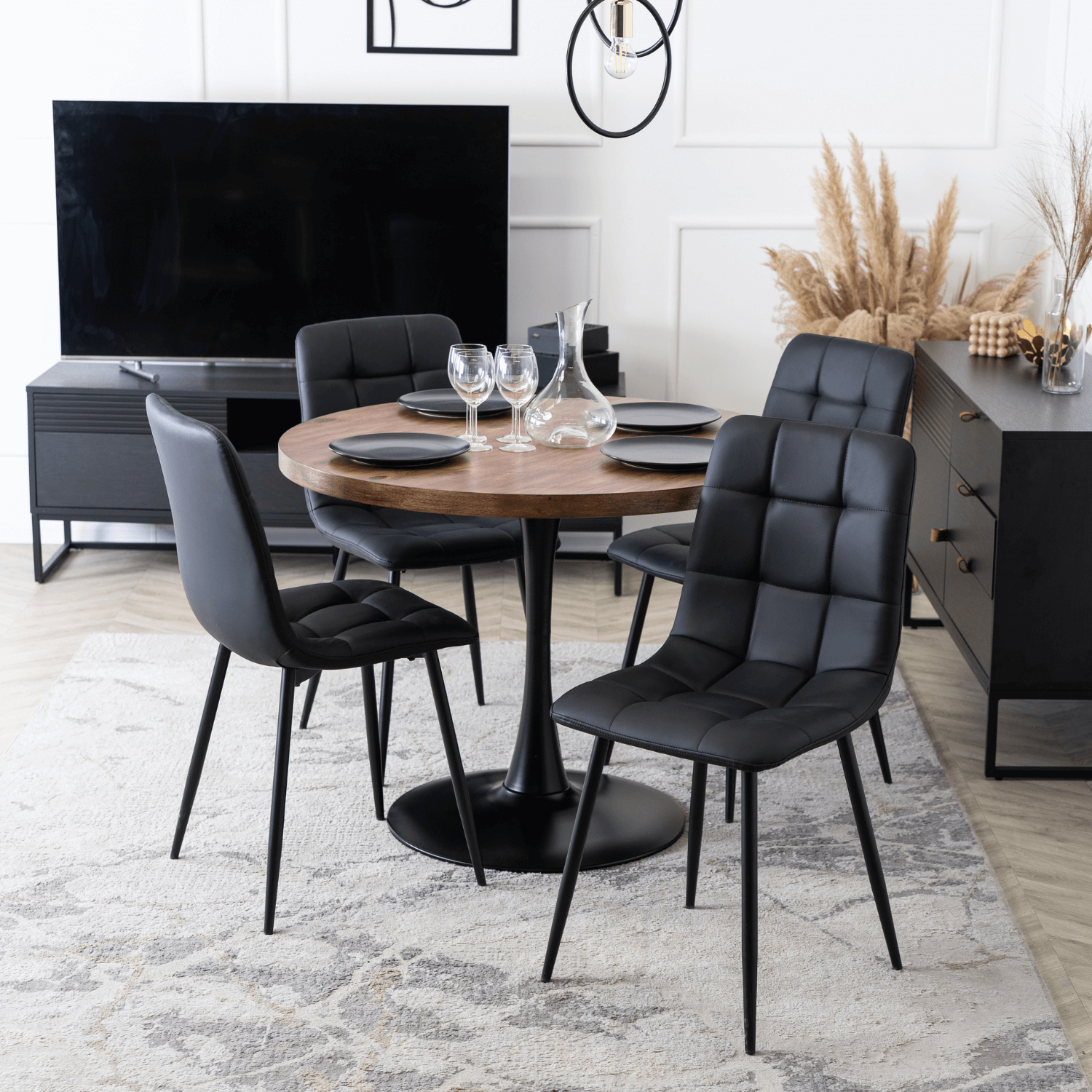 Stół Okrągły LINO 100 cm Dąb Rustykalny/Czarny Nowoczesny Loft ME.LINO/DRU/S