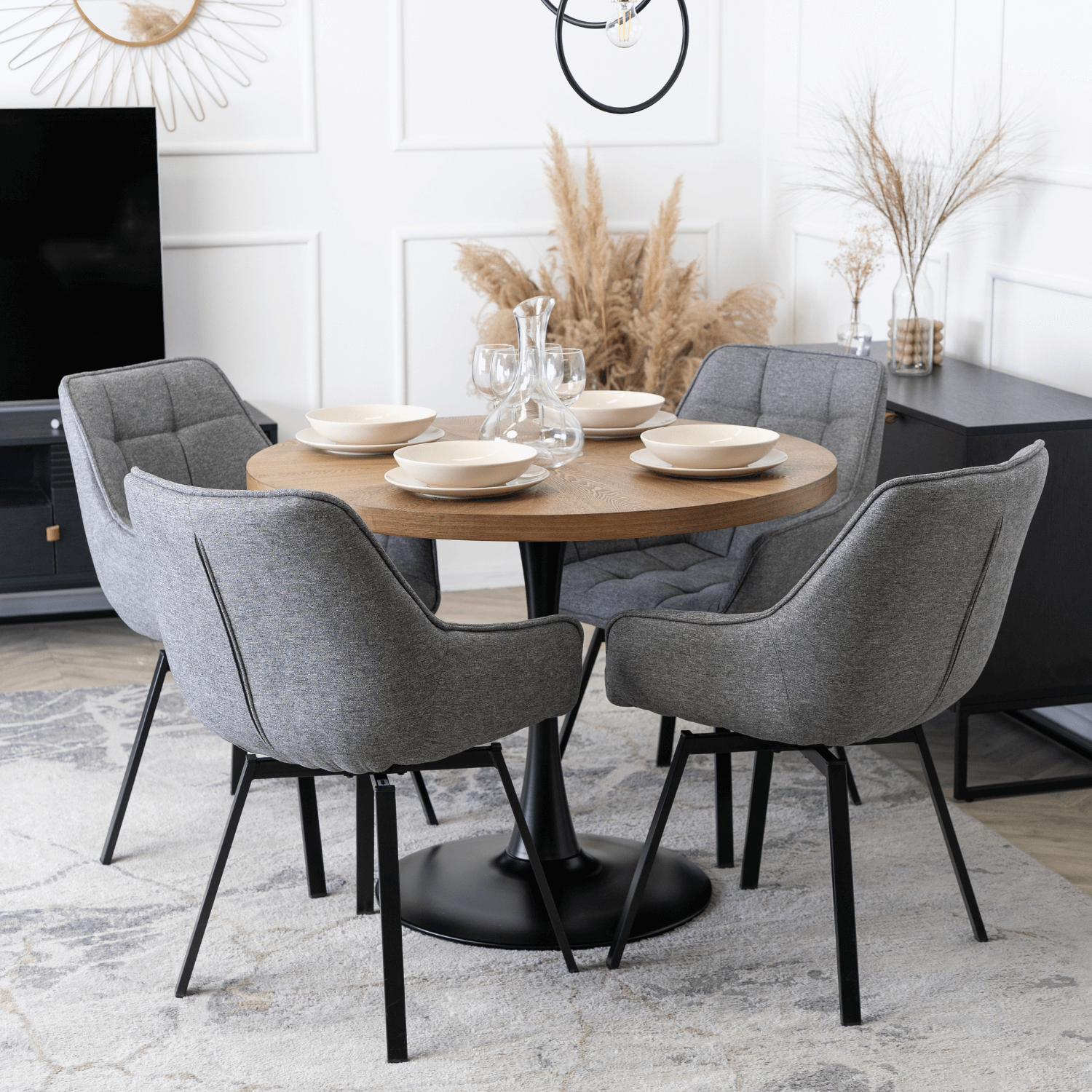 Krzesło Tapicerowane Obrotowe do Salonu LUNA 2 Szare Nowoczesne Loft ME.LUNA2/P/T/K