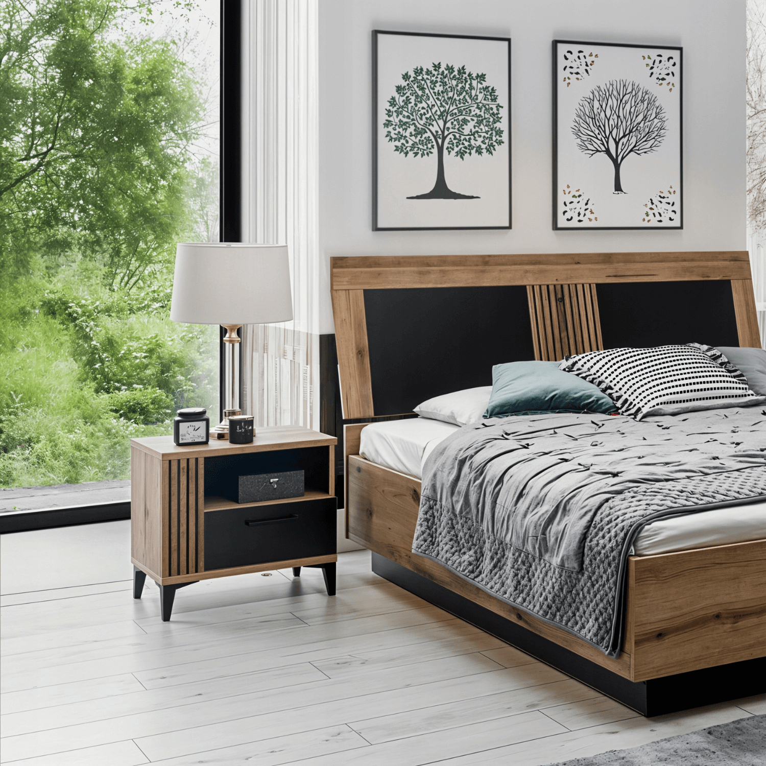 Szafka Nocna z Szufladą do Sypialni DYNAMO 52 cm Dąb evoke / czarny połysk Loft L.ARIS/AS15/DEV/CZ/PL/SZAFKNOC