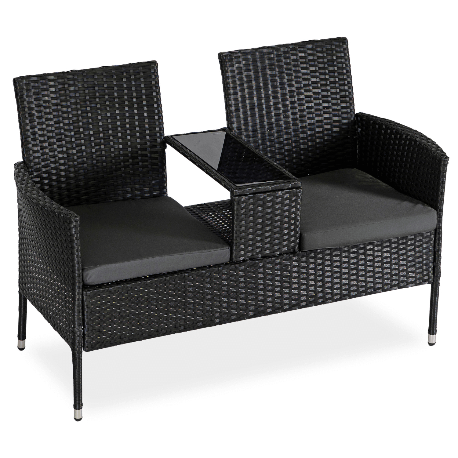 Sofa Ogrodowa Dwuosobowa ze Stolikiem KENT Technorattan Czarna ME.KENT/CZ/RAT/OGR/ZES