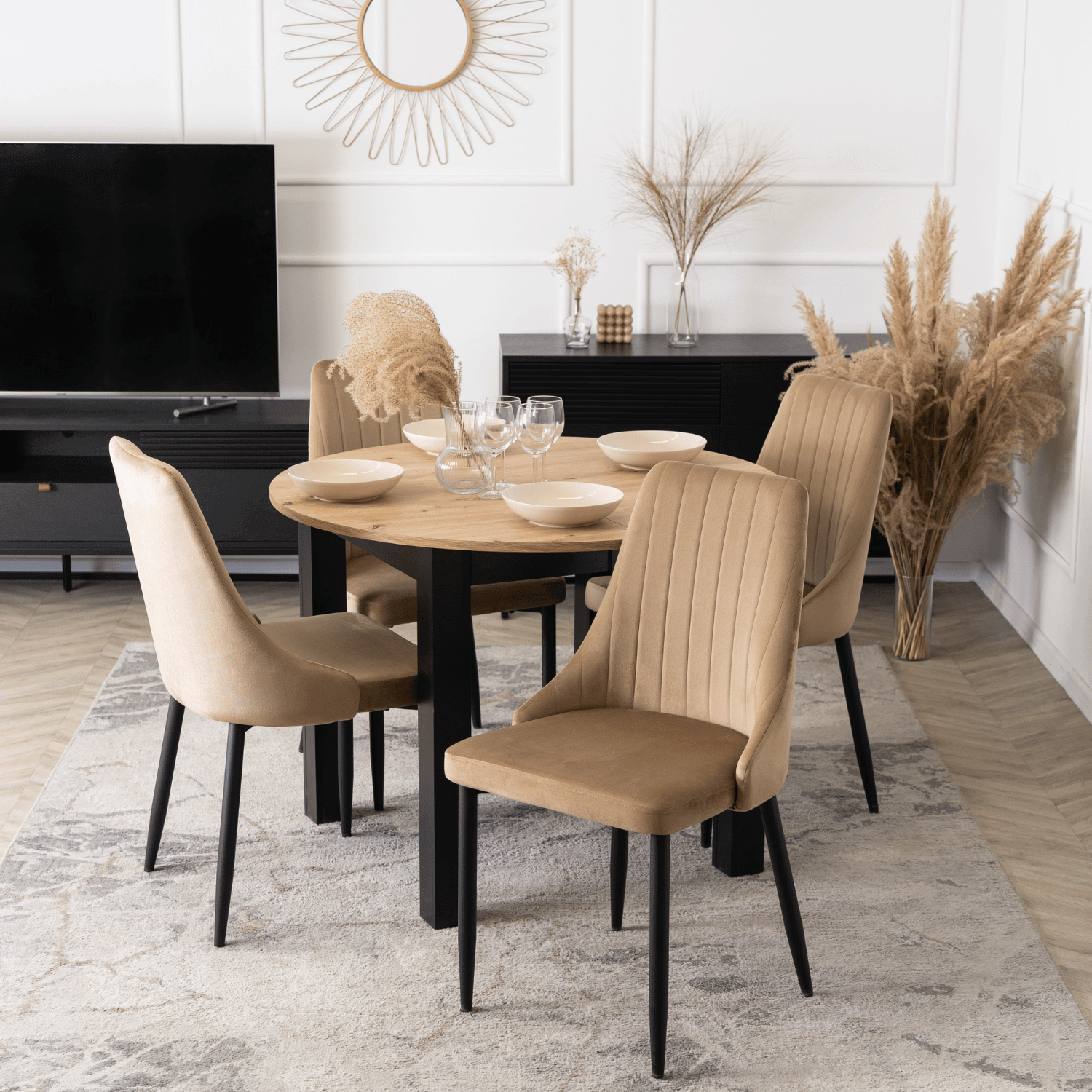 Krzesło Tapicerowane do Jadalni BARI Beżowe Welurowe Nowoczesne ME.BARI/BZ/V/K