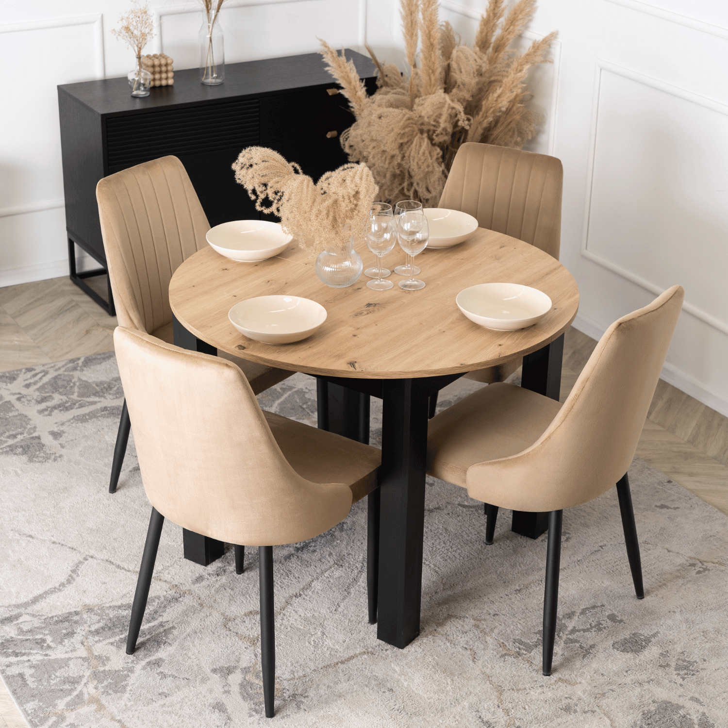 Krzesło Tapicerowane do Jadalni BARI Beżowe Welurowe Nowoczesne ME.BARI/BZ/V/K