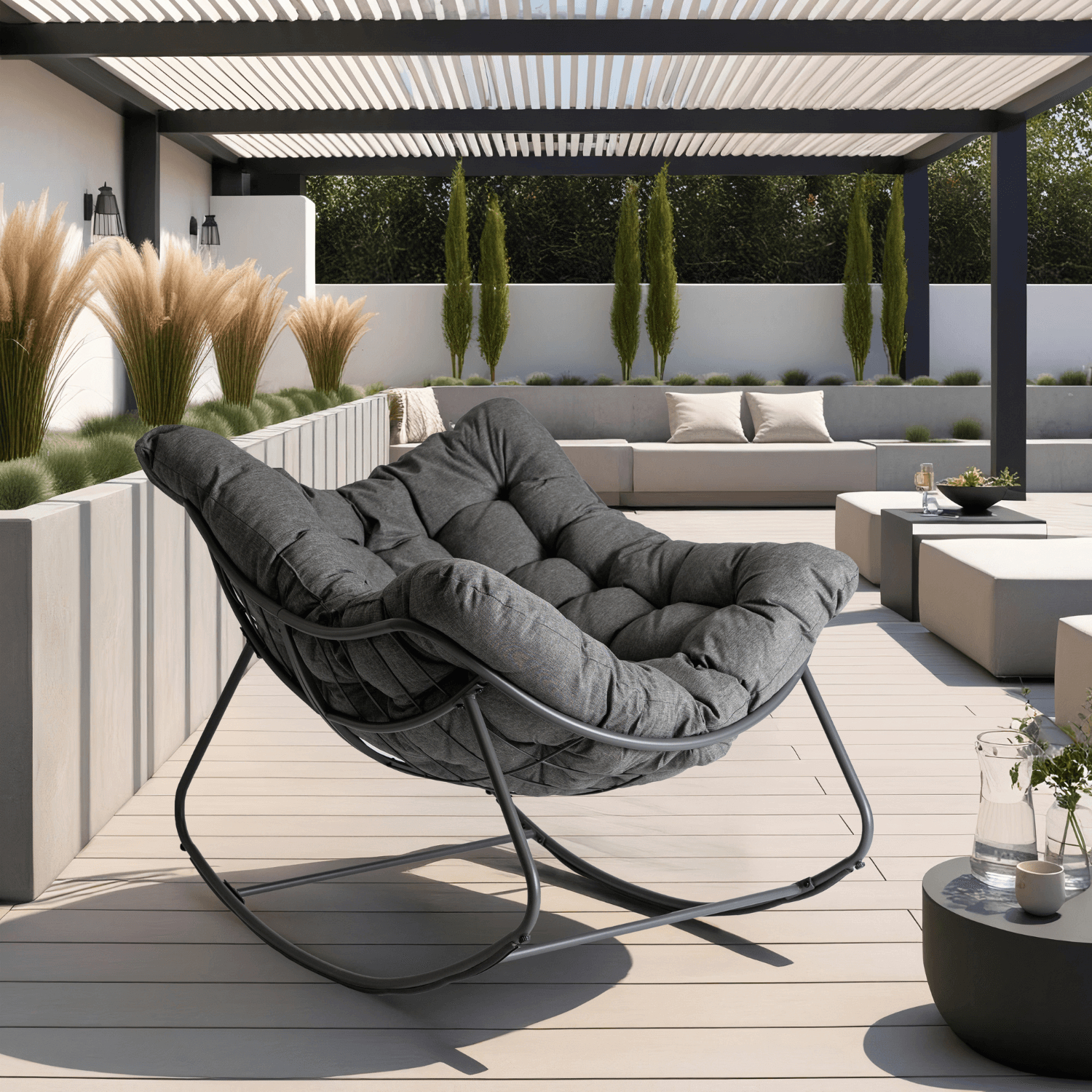 Fotel Bujany Ogrodowy LAREDO na Płozach Wypoczynkowy Szary Nowoczesny ME.LAREDO/P/T/FW