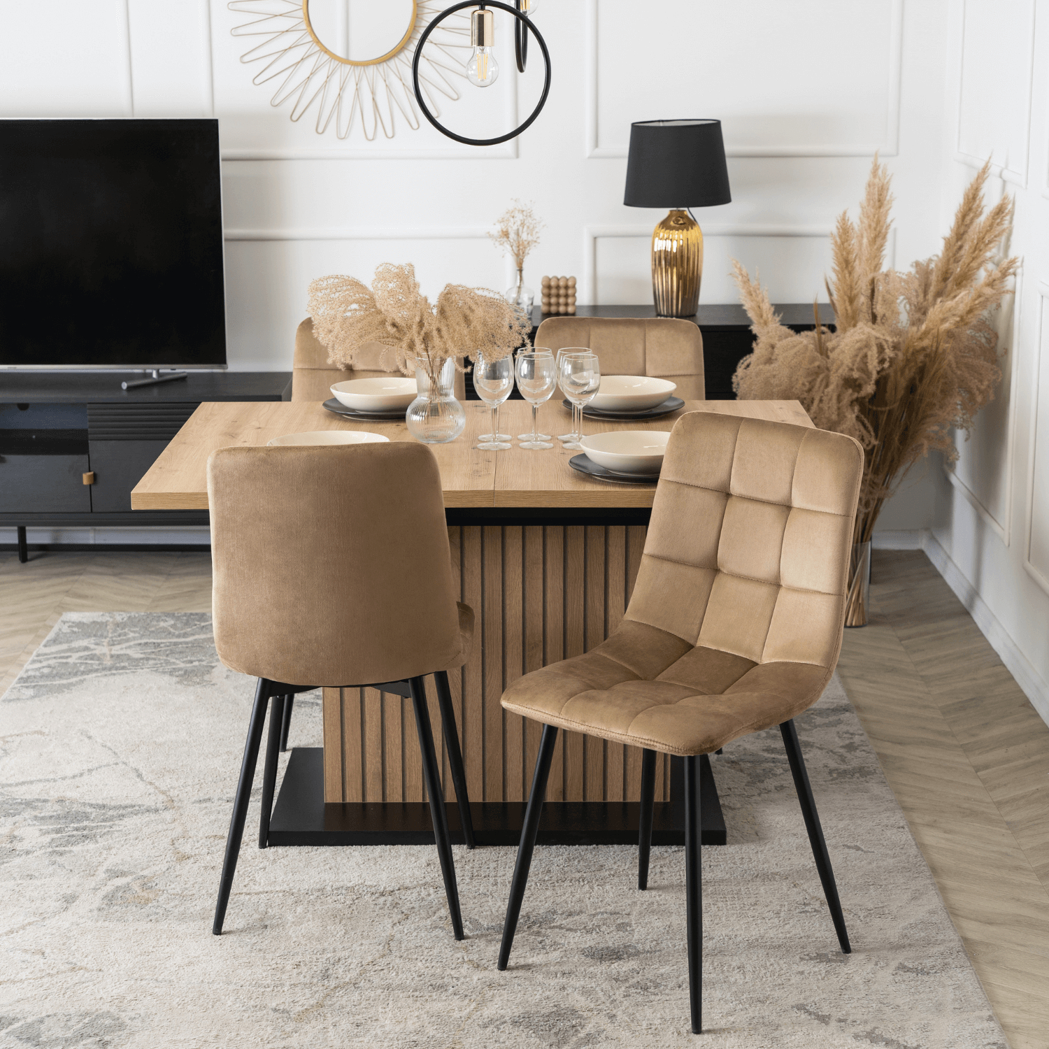 Stół Prostokątny Rozkładany z Lamelami GIANT 130-180 cm Dąb Artisan/Czarny Nowoczesny Loft W.GIANT/DA/S