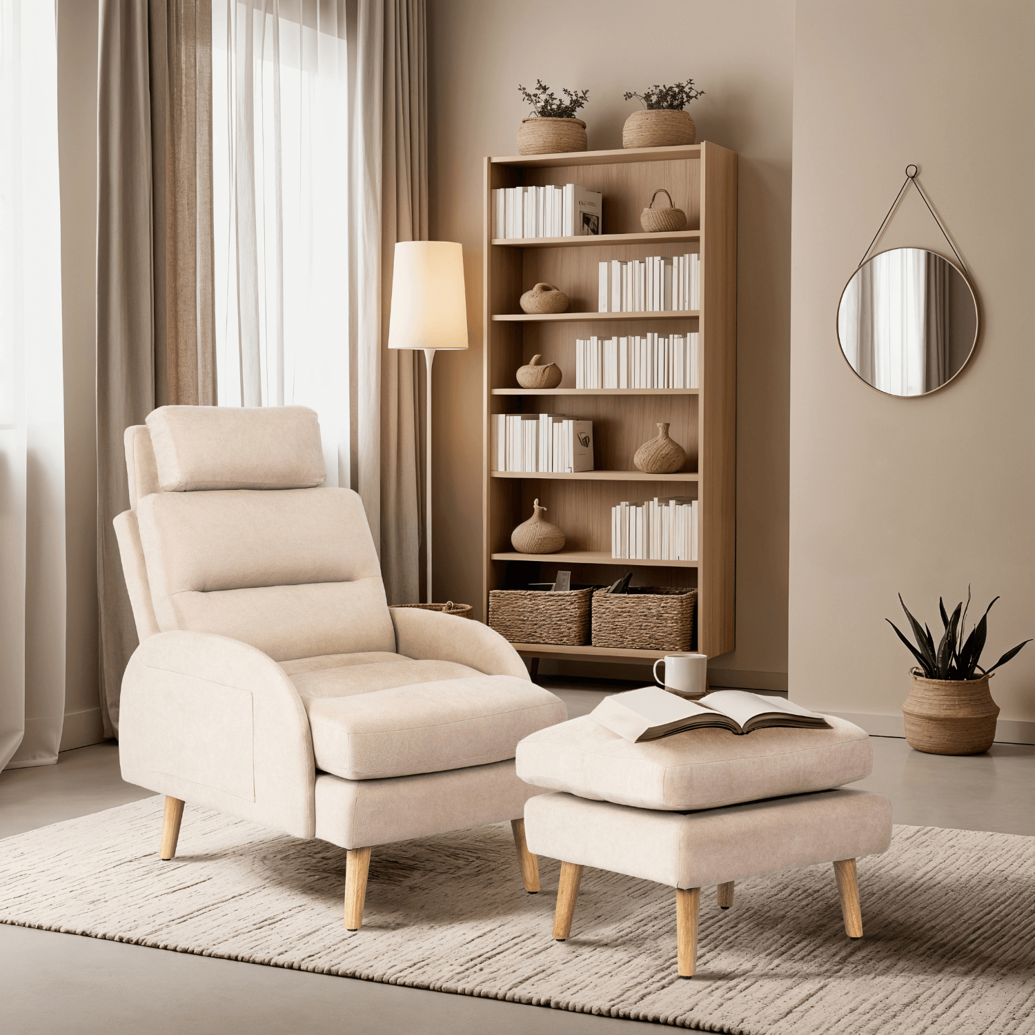 Fotel Wypoczynkowy HENRY z Podnóżkiem Beżowy Nowoczesny Loftowy ME.HENRY/BZ/T/FW