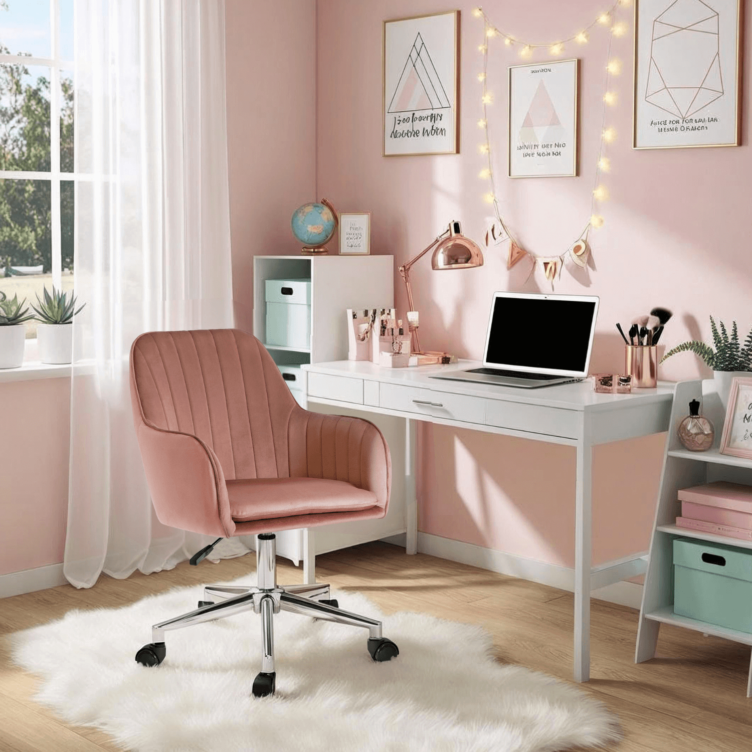 Fotel Młodzieżowy Obrotowy TOM Różowy Welurowy Nowoczesny ME.TOM/R/CH/V/FO