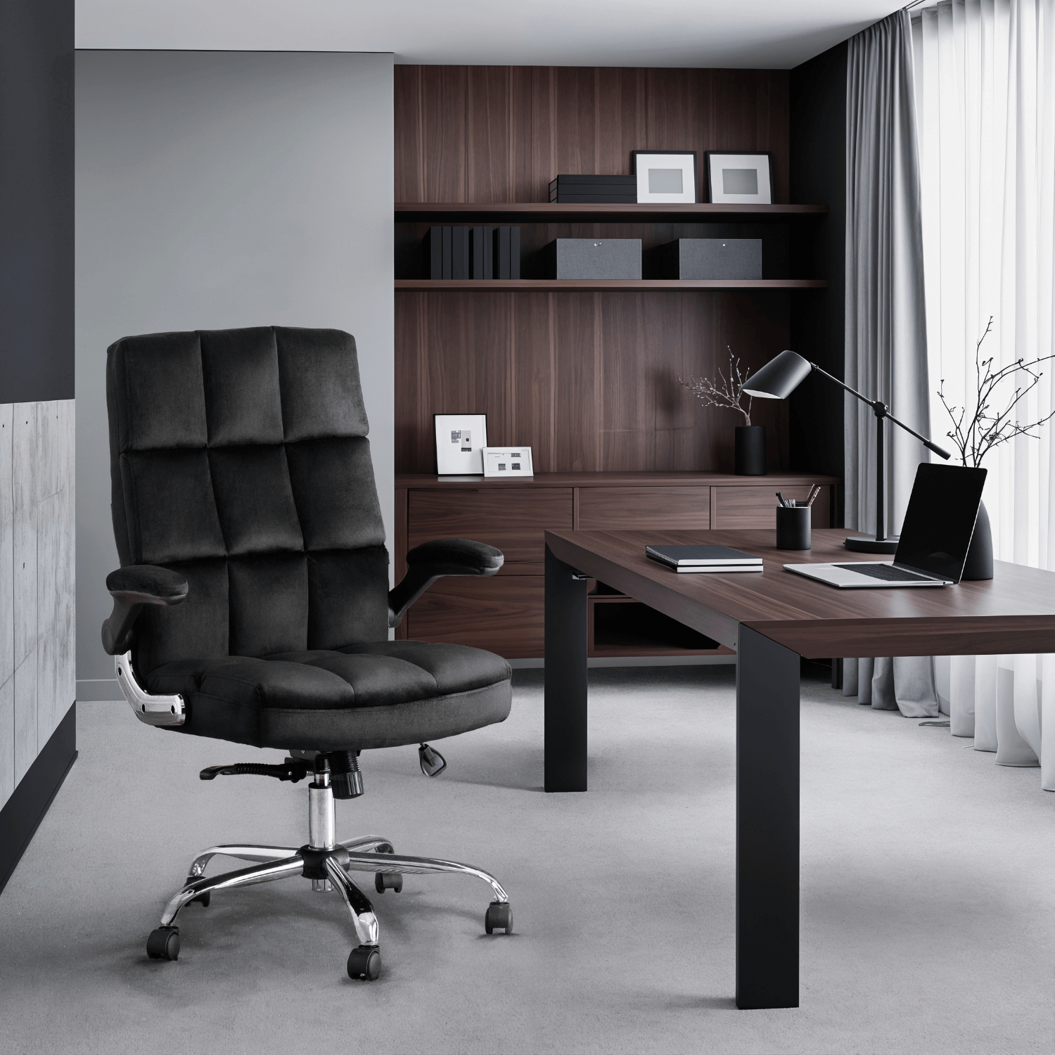 Fotel Biurowy Gabinetowy Obrotowy LONDON Czarny Welurowy do Biurka Nowoczesny ME.LONDON/CZ/V/FO