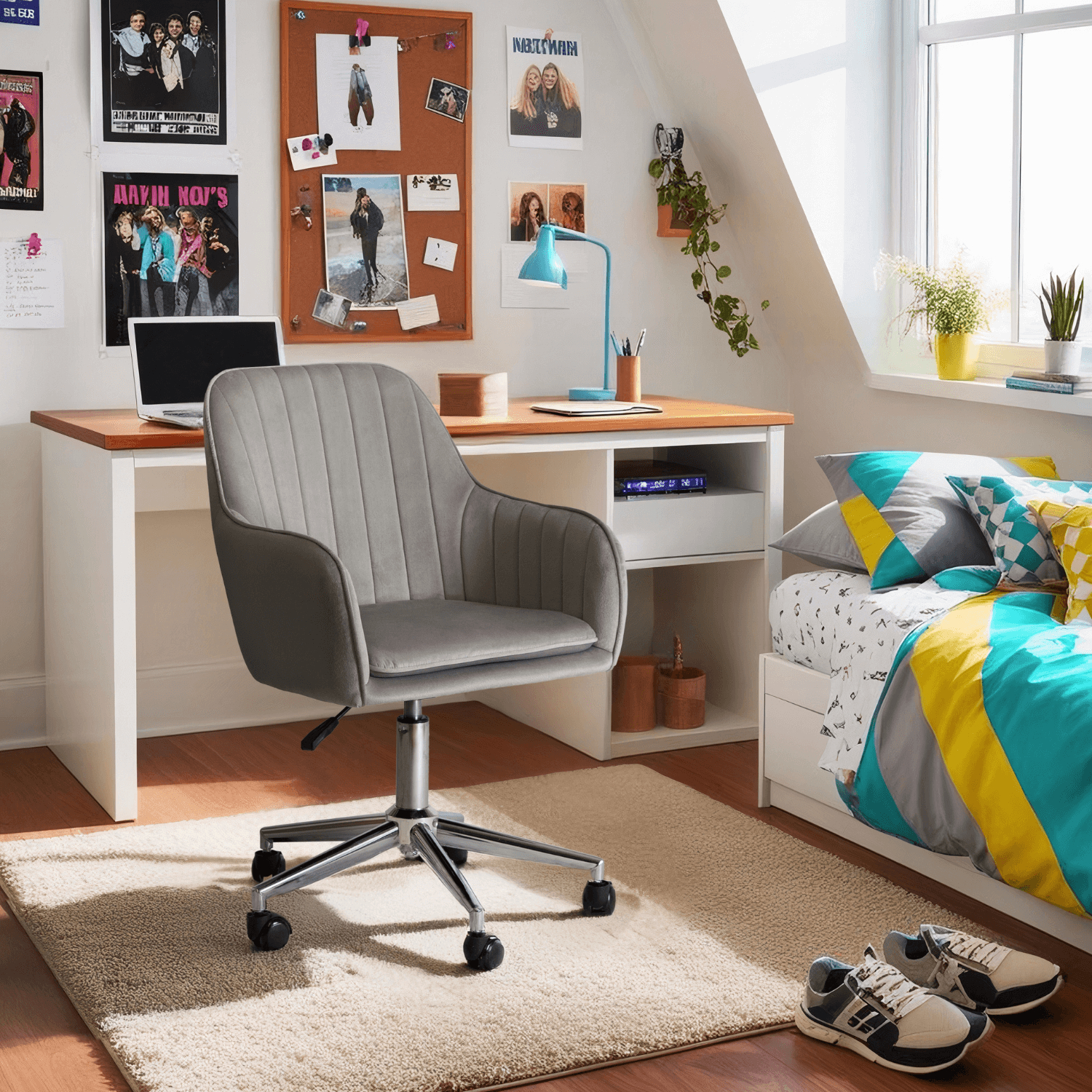 Fotel Młodzieżowy Obrotowy TOM Szary Welurowy Nowoczesny ME.TOM/P/CH/V/FO