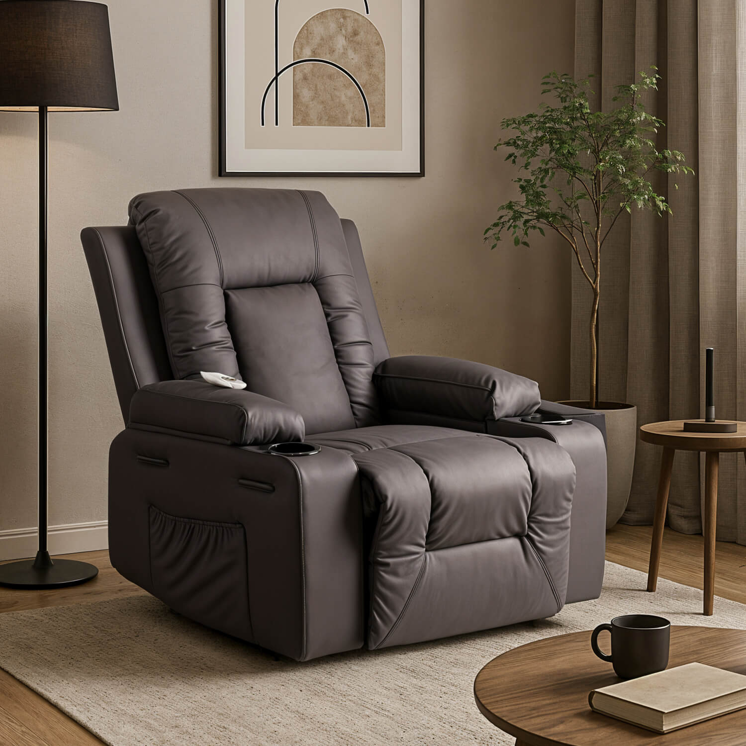 Fotel Masujący BOX Rozkładany Wypoczynkowy z Podnóżkiem Ciemnobrązowy Ekoskóra Nowoczesny ME.BOX/BR/E/FW