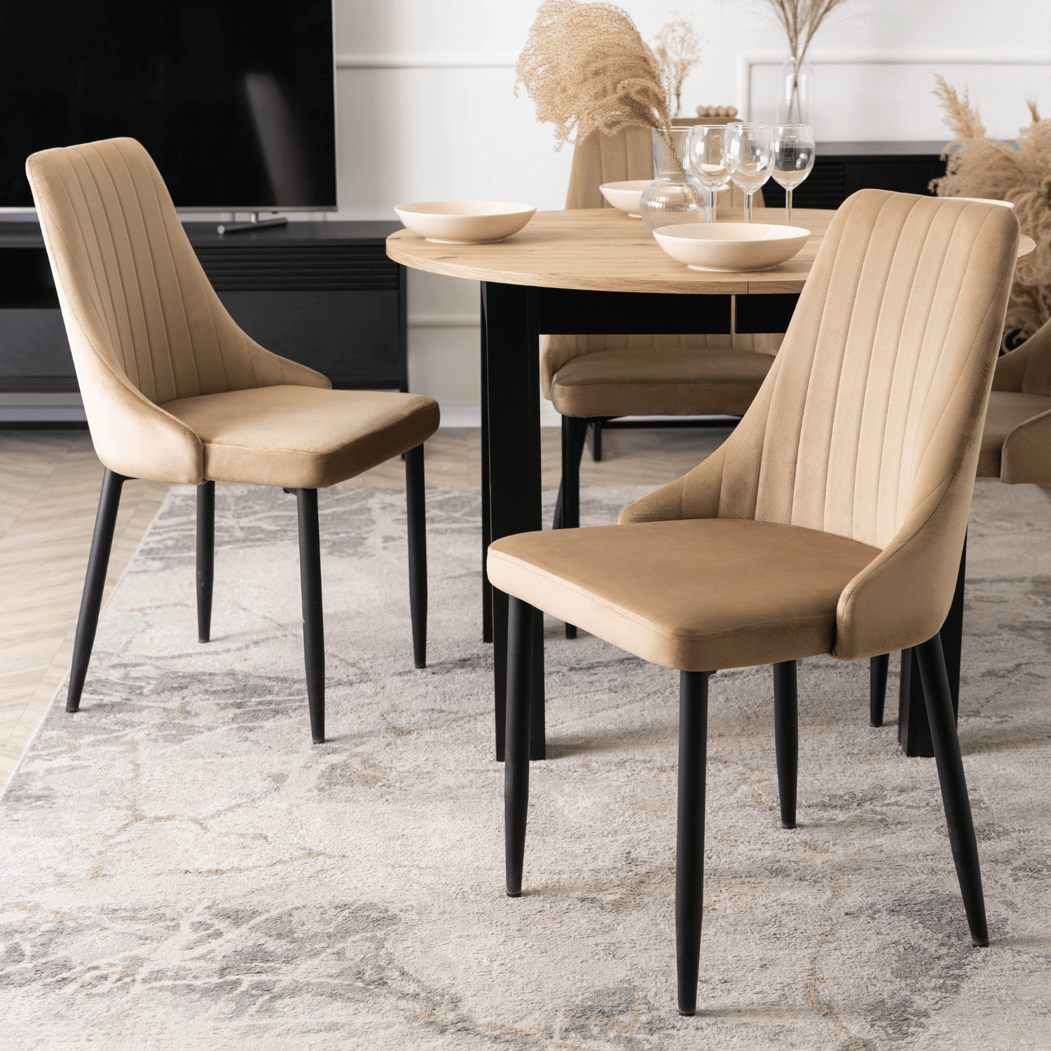 Zestaw 4x Krzesło Tapicerowane do Jadalni BARI Beżowe Welurowe Nowoczesne BARI/BZ/V/Z4/K