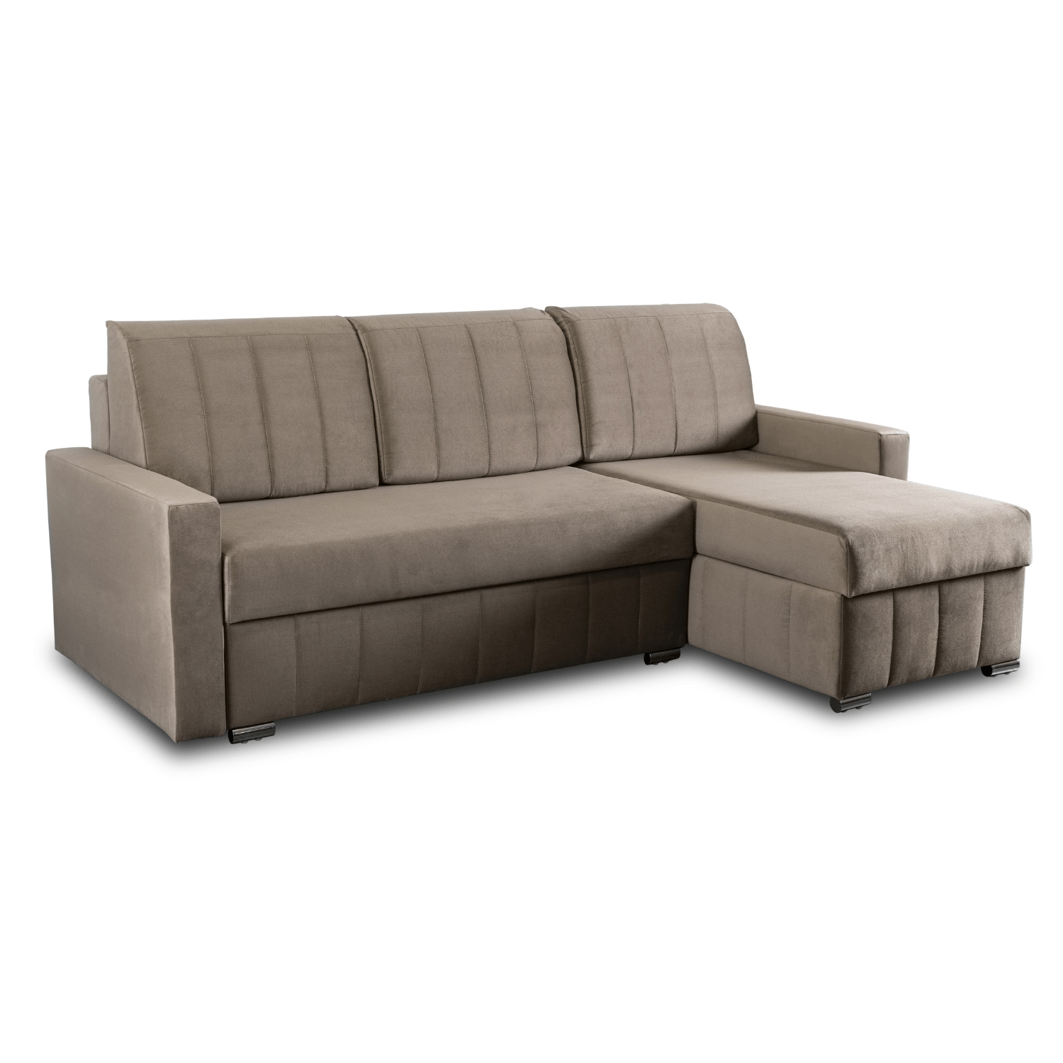 Narożnik z Funkcją Spania i Pojemnikami LUMO 220 cm Beżowy Welurowy Uniwersalny Nowoczesny PPHUE.PASY/PAROS3/NAR