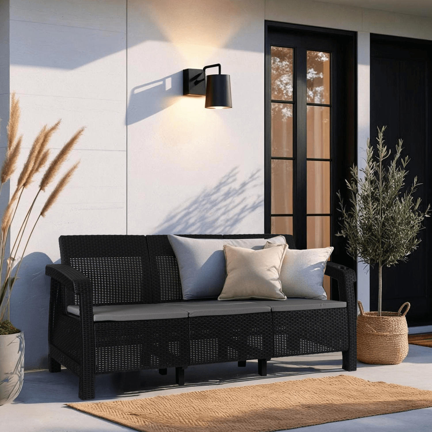 Sofa Ogrodowa FLINT Technorattan Czarna Trzyosobowa ME.FLINT/CZ/RT/OGR/SOF