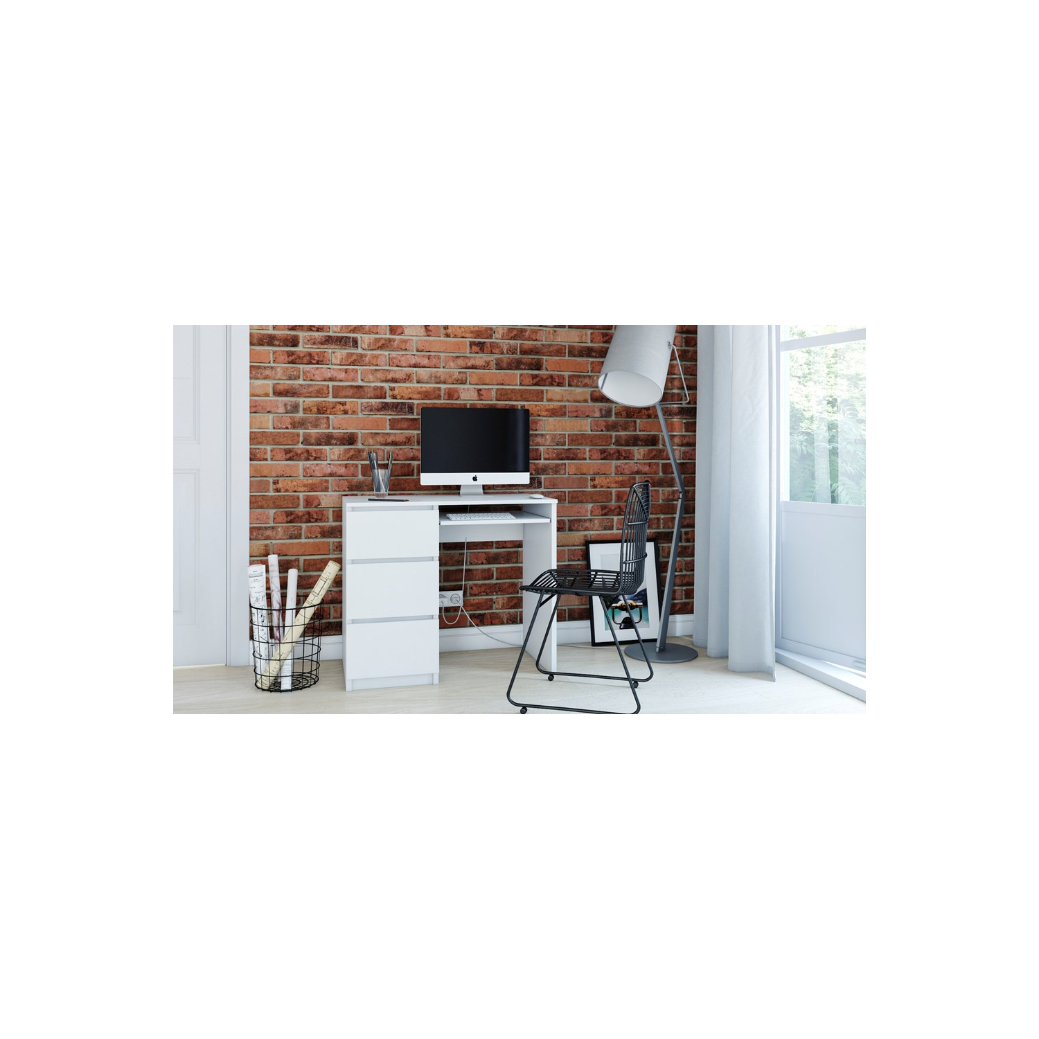 Biurko Komputerowe DIMA 98 cm Lewostronne z Szufladami Białe Minimalistyczne topeshop.7368f742-152a-4022-baa7-0b2f6fe3ecea