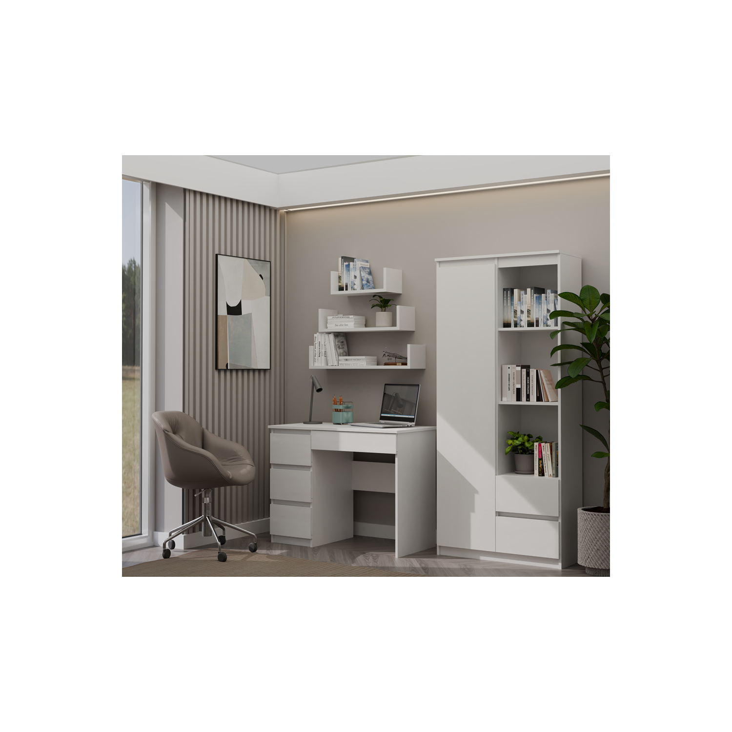 Biurko Komputerowe z Szufladami LOXEN 98 cm Białe Lewostronne Minimalistyczne topeshop.47c710ab-3c1b-4bf5-b542-e67bf6ded217