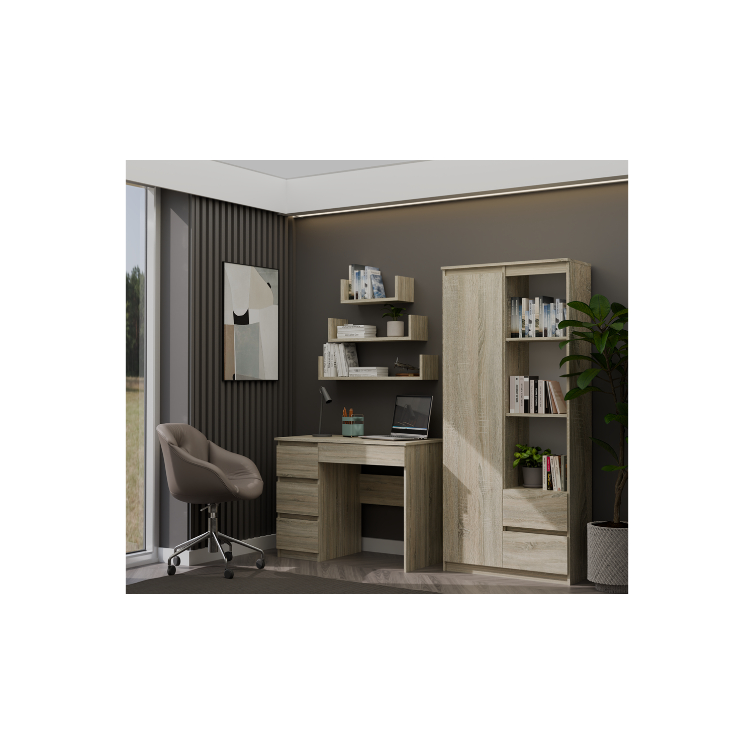 Biurko Komputerowe z Szufladami LOXEN 98 cm Dąb Sonoma Lewostronne Nowoczesne topeshop.cffb71d1-2693-4320-9a3a-c794b33960cb