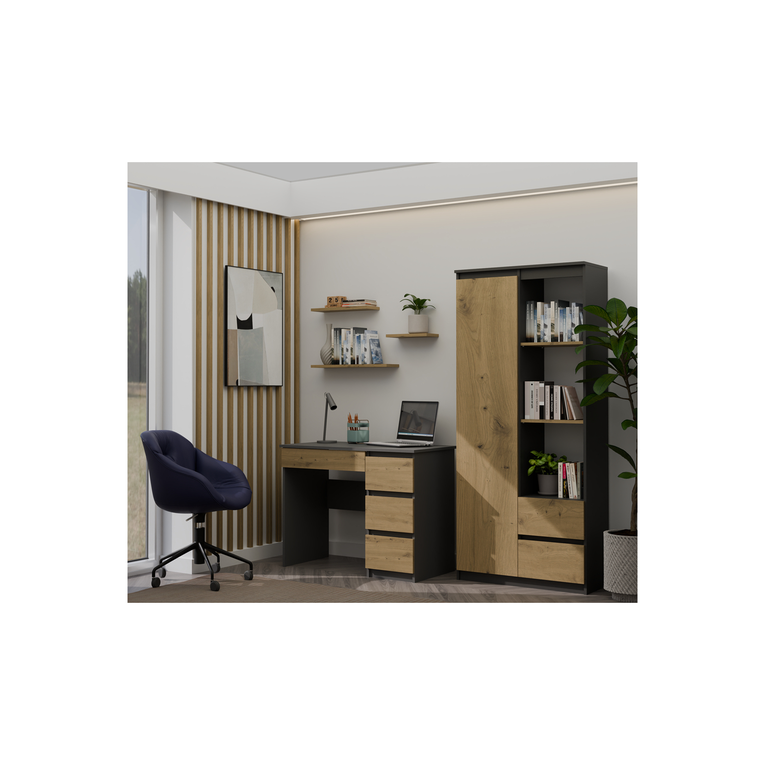 Biurko Komputerowe z Szufladami LOXEN 98 cm Dąb Artisan/Antracyt Prawostronne Loft topeshop.c379e5e1-1ff8-43c9-873c-ff4abe1027ee