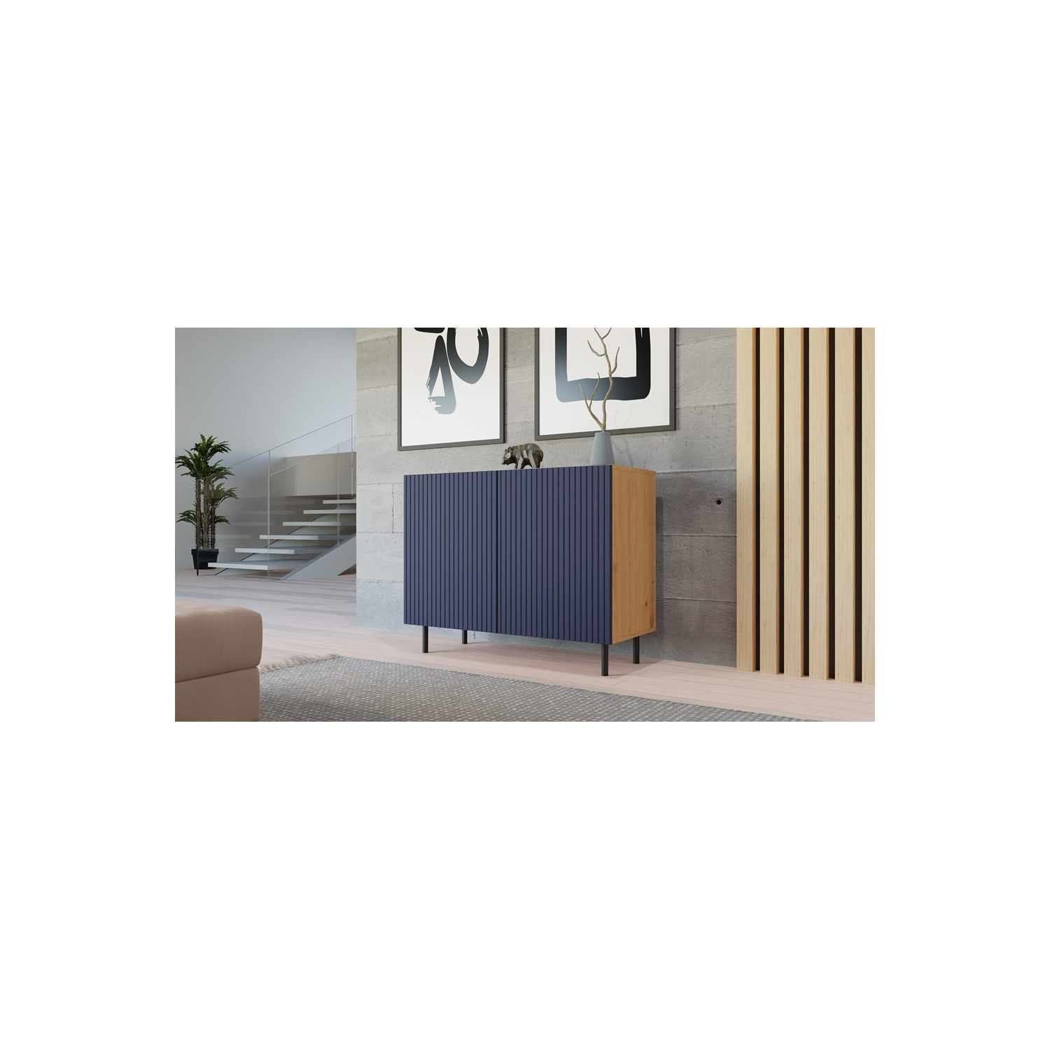 Komoda do Salonu ELIA SLIM 100 cm Dąb Artisan/ Granat Dwudrzwiowa Ryflowana Nowoczesna Loft topeshop.8c777248-3186-46be-94ba-4510d3a82d22