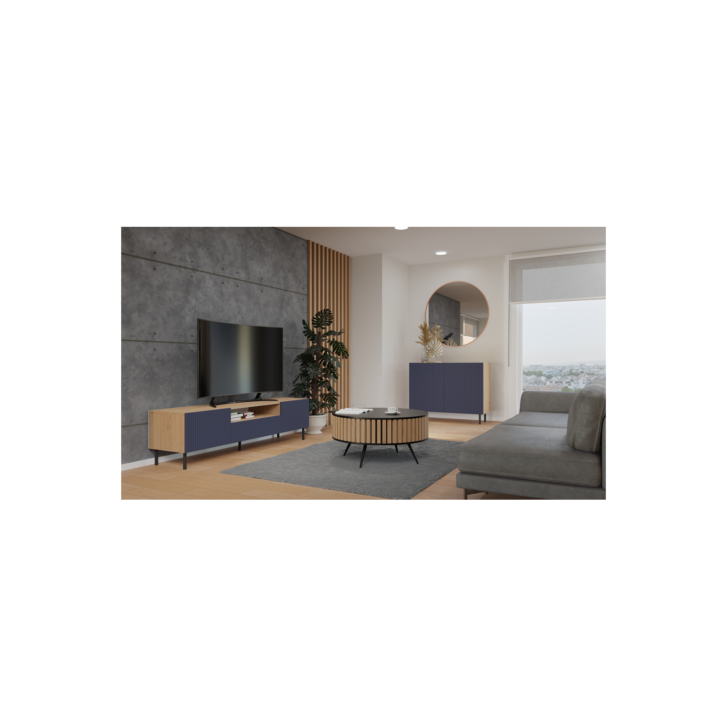 Komoda do Salonu ELIA SLIM 100 cm Dąb Artisan/ Granat Dwudrzwiowa Ryflowana Nowoczesna Loft topeshop.8c777248-3186-46be-94ba-4510d3a82d22