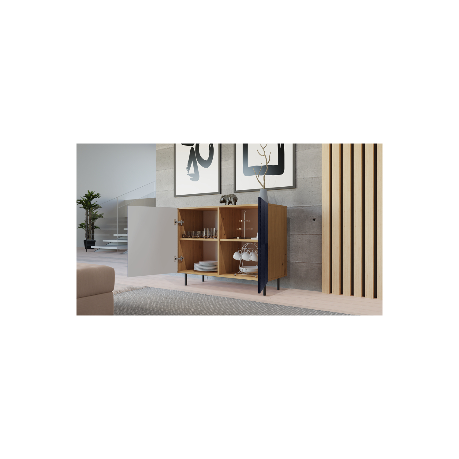 Komoda do Salonu ELIA 2K 100 cm Dąb Artisan/Granat Dwudrzwiowa Nowoczesna Loft topeshop.d8525d60-427e-4ffc-b477-3a488b8614eb