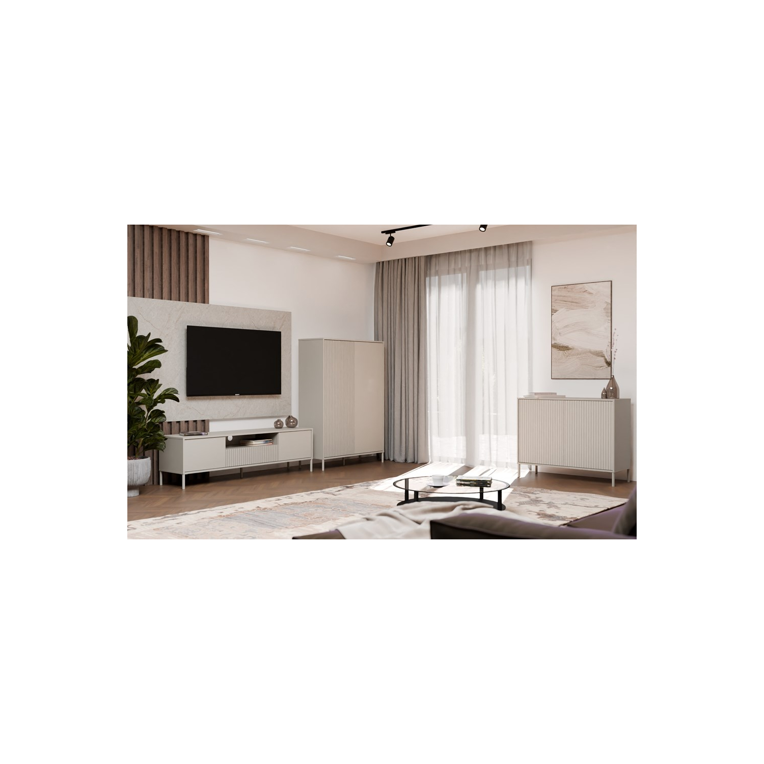 Komoda do Salonu LUMA SLIM 103,5 cm Kaszmir Dwudrzwiowa Ryflowana Nowoczesna topeshop.86478fd8-ea71-4ce6-bfa2-45e516e53cad