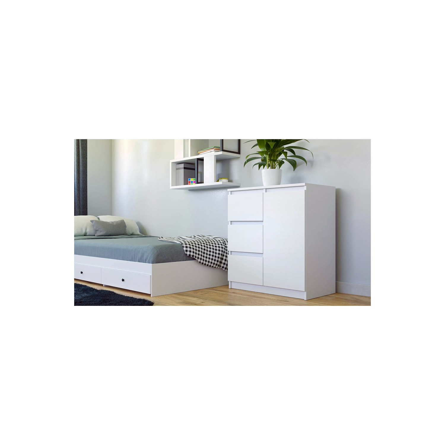 Komoda do Sypialni NELA 80 cm Dąb Biała z Trzema Szufladami Nowoczesna topeshop.1bfaec13-25b8-44f6-8b4b-01e43b1bf605