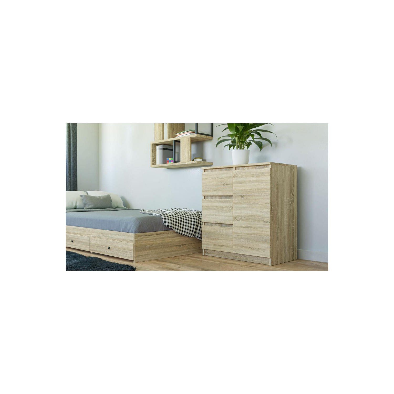 Komoda do Sypialni NELA 80 cm Dąb Sonoma z Trzema Szufladami Nowoczesna topeshop.463e24c2-7f47-4b3c-8ad5-26070bf1cb27