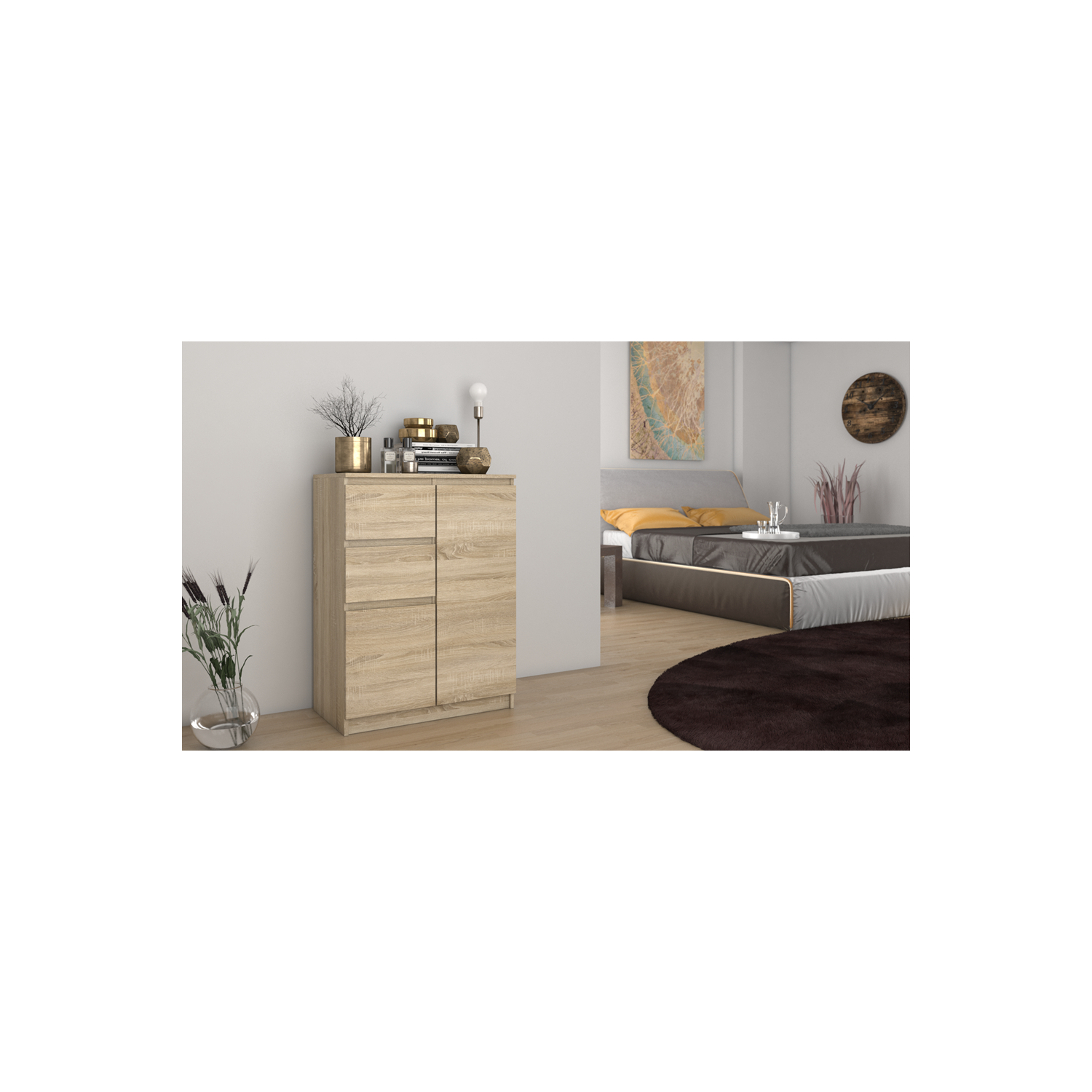 Komoda do Sypialni NELA 70 cm Dąb Sonoma Dwudrzwiowa z Szufladami Nowoczesna topeshop.99eee7ef-ceae-4d13-9128-9c9c9eb4d504