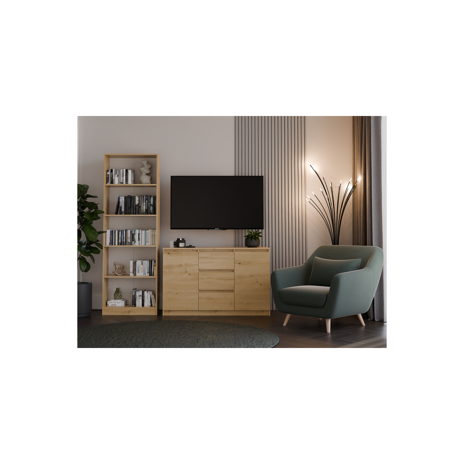 Komoda do Salonu NELA 120 cm Dąb Artisan Dwudrzwiowa z 3 Szufladami Nowoczesna Loft topeshop.112f0192-b4e5-41c2-8ef8-b9058dd702ab