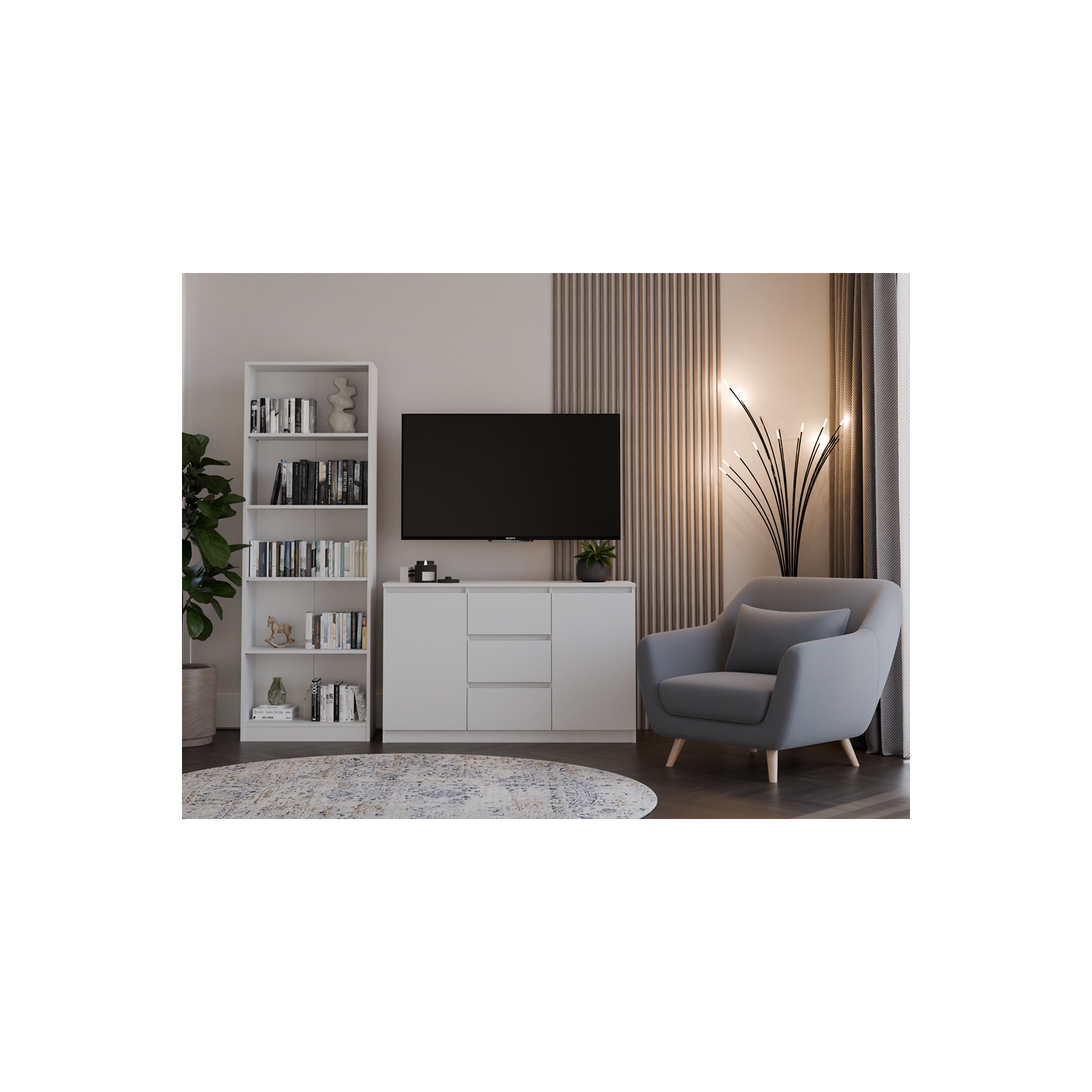 Komoda do Salonu NELA 120 cm Biała Dwudrzwiowa z 3 Szufladami Nowoczesna topeshop.62170f9a-05b8-4f09-9bc5-8d91d4432dfa