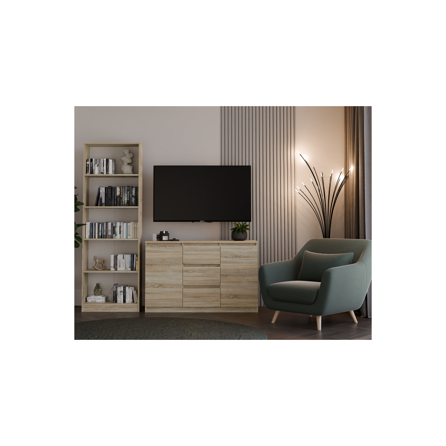 Komoda do Salonu NELA 120 cm Dąb Sonoma Dwudrzwiowa z 3 Szufladami Nowoczesna topeshop.44bd7ffc-7d49-4fd3-a913-2306e48f4aae