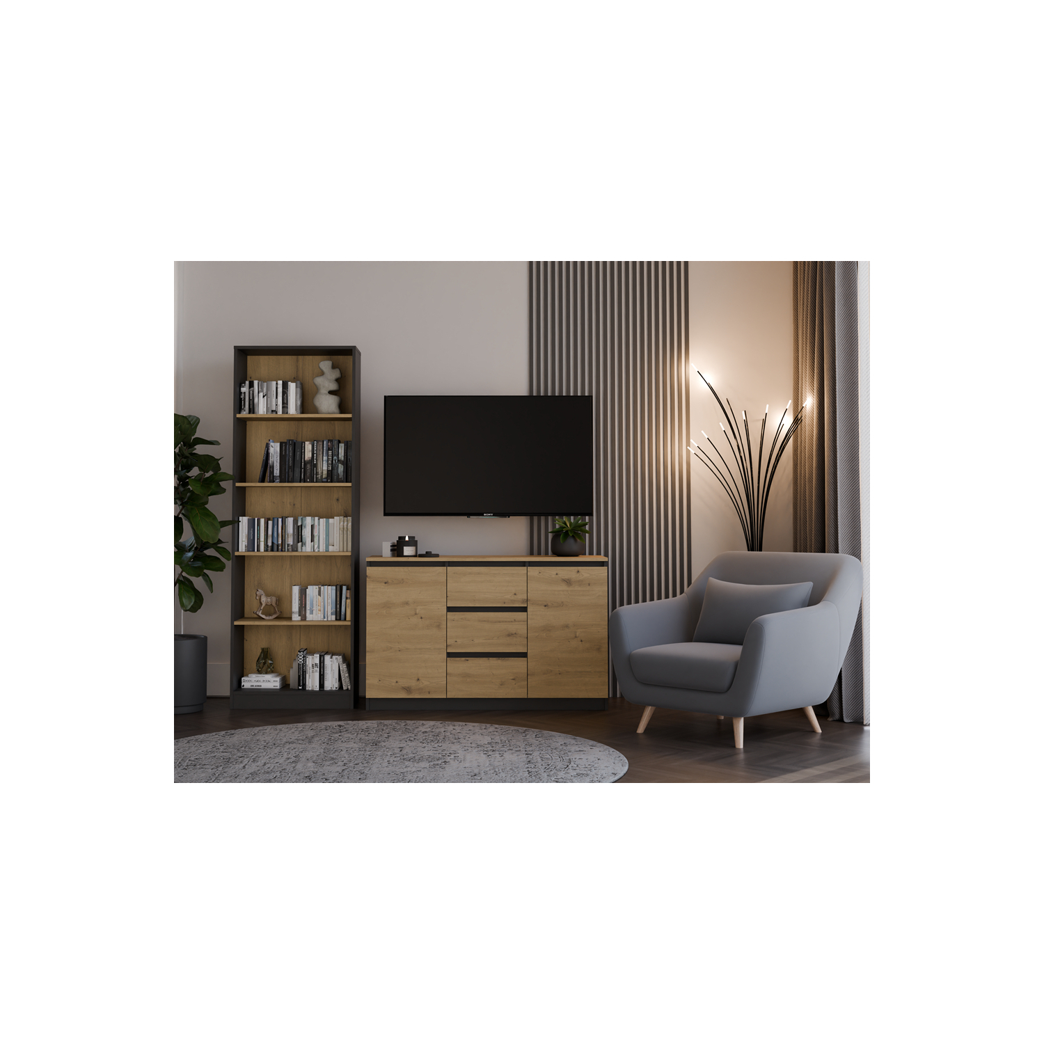 Komoda do Salonu NELA 120 cm Dąb Artisan/Antracyt Dwudrzwiowa z 3 Szufladami Loft Nowoczesna topeshop.c73c5045-c827-4459-8c66-e9b88b98e1dd