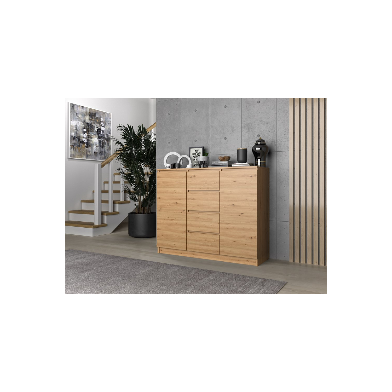 Komoda do Salonu NELA 120 cm Dąb Artisan Dwudrzwiowa z 4 Szufladami Nowoczesna Loft topeshop.3adc3b9a-ac69-4165-b787-131c3738403a
