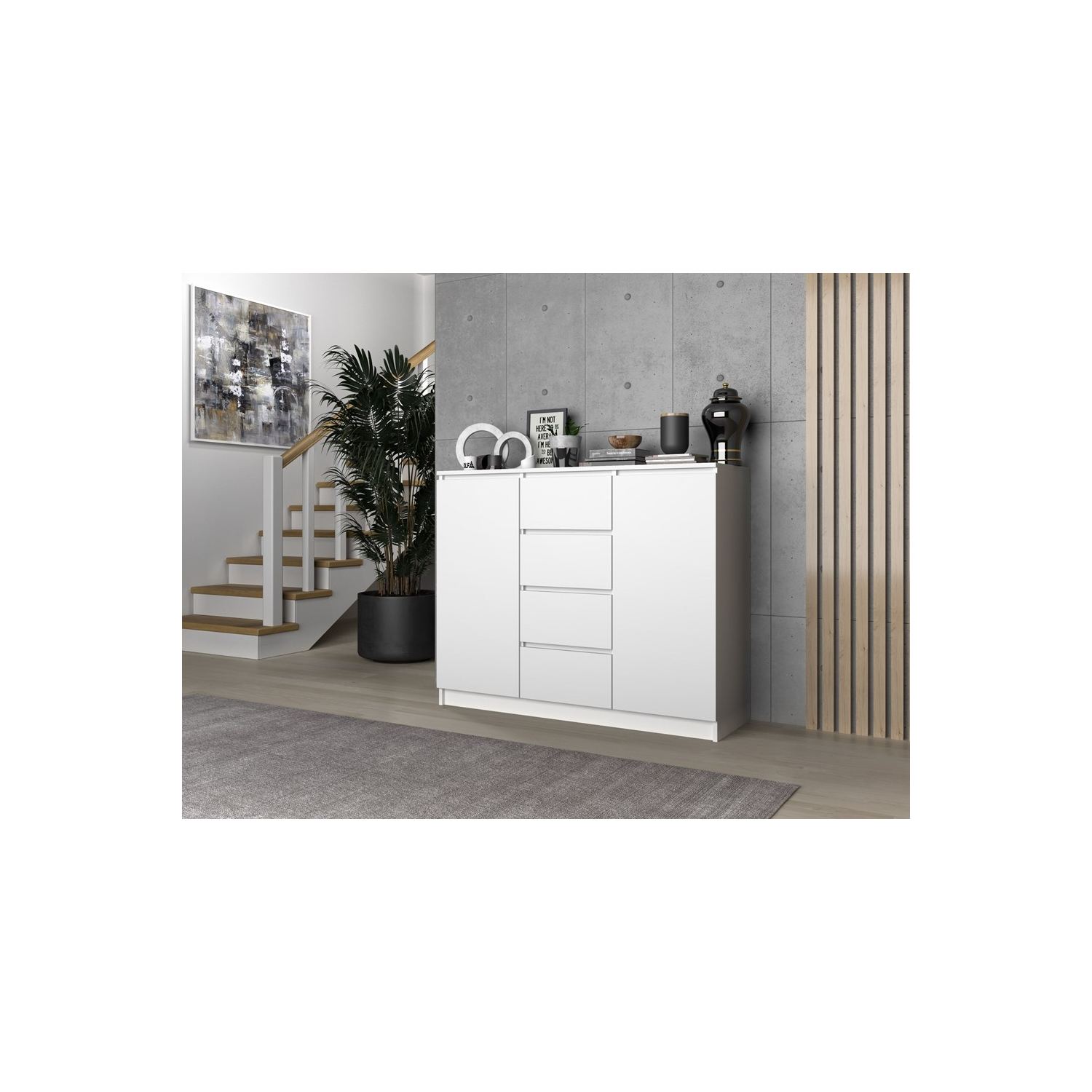 Komoda do Salonu NELA 120 cm Biała Dwudrzwiowa z 4 Szufladami Nowoczesna topeshop.6034c2d4-c454-427a-a1ff-755a4bdd9f6d