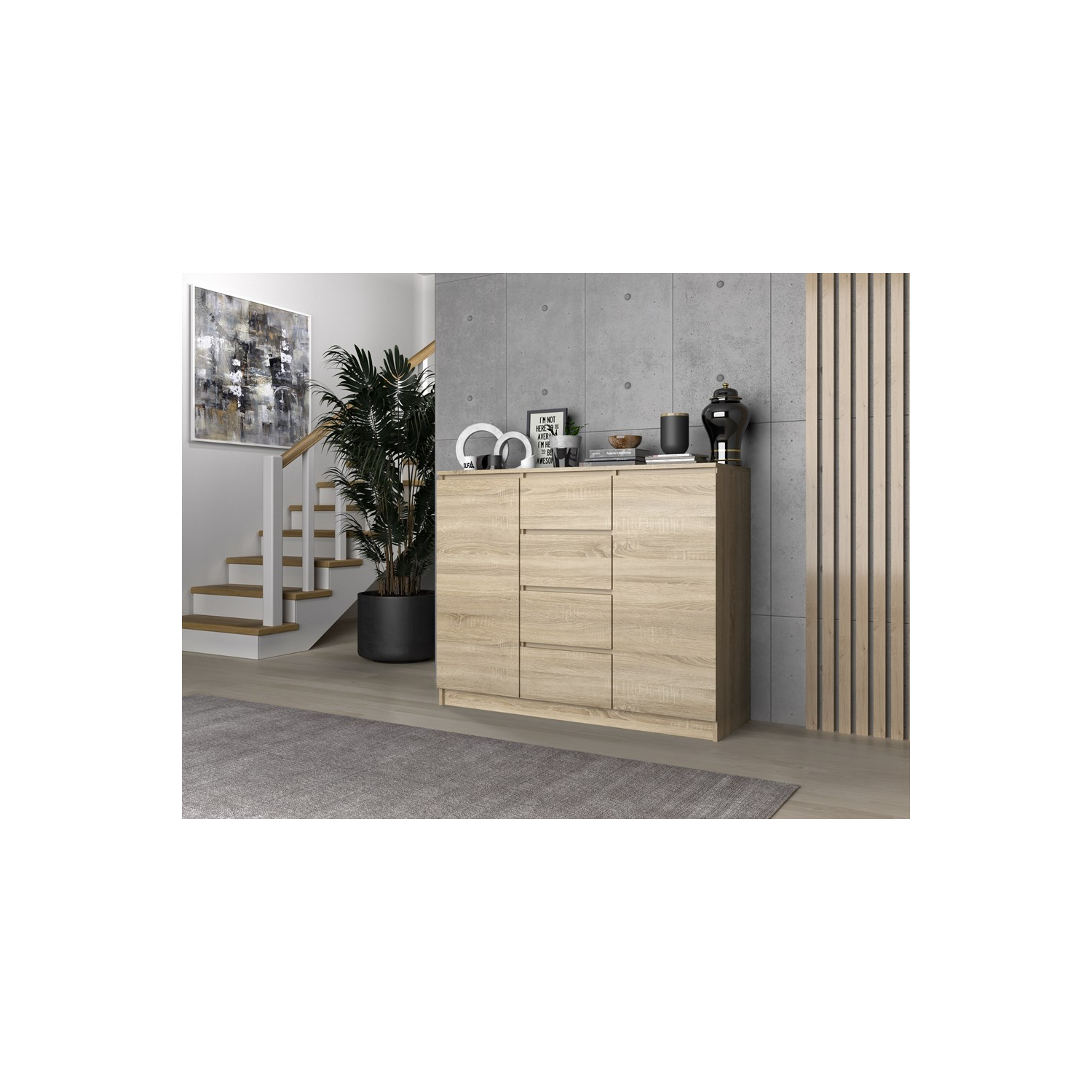 Komoda do Salonu NELA 120 cm Dąb Sonoma Dwudrzwiowa z 4 Szufladami Nowoczesna topeshop.6c106c1d-e278-4f0b-b9a8-a3826329159c