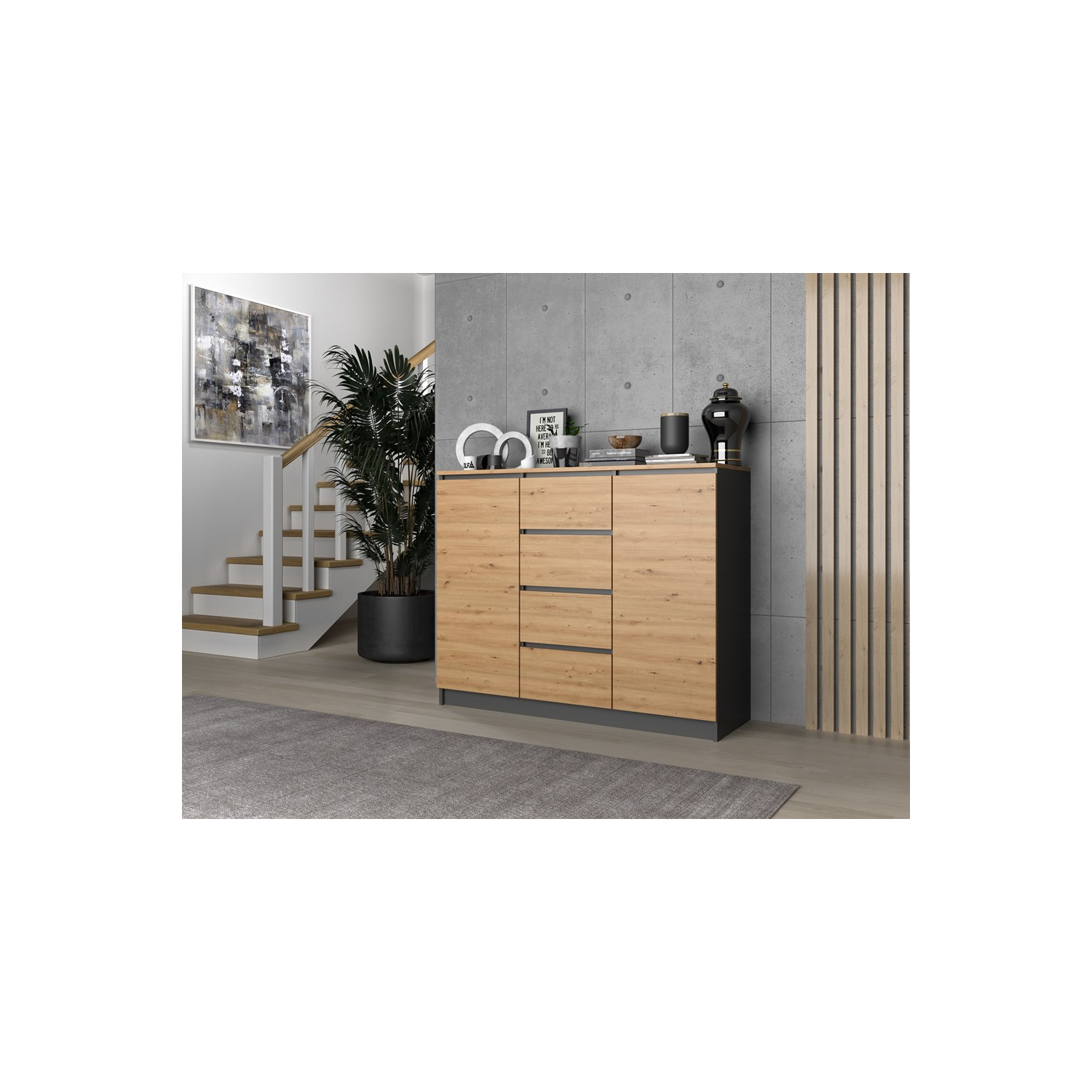 Komoda do Salonu NELA 120 cm Dąb Artisan/Antracyt Dwudrzwiowa z 4 Szufladami Loft Nowoczesna topeshop.ddd260af-8e93-40ac-8ff6-c1861744a118