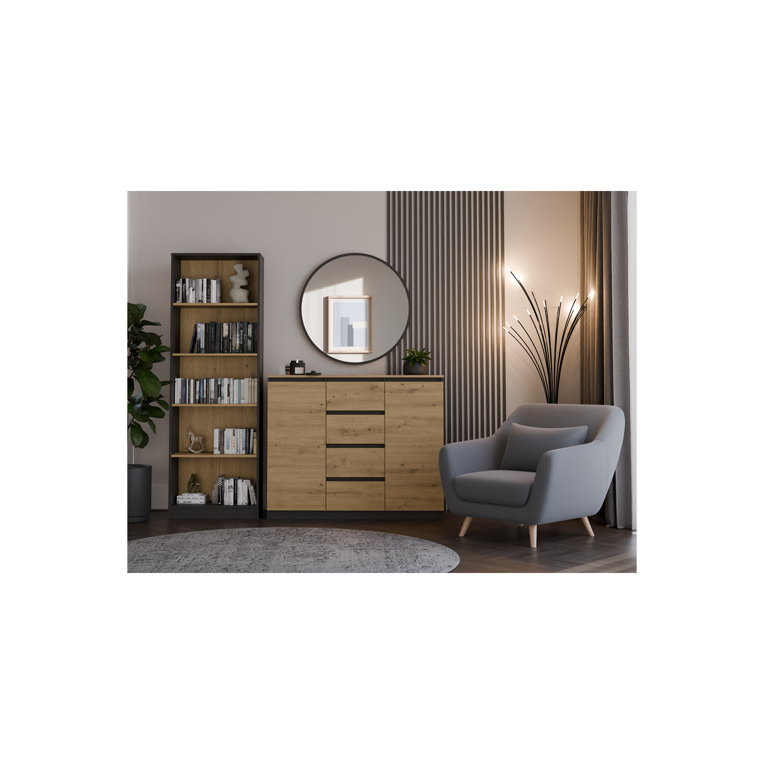 Komoda do Salonu NELA 120 cm Dąb Artisan/Antracyt Dwudrzwiowa z 4 Szufladami Loft Nowoczesna topeshop.ddd260af-8e93-40ac-8ff6-c1861744a118