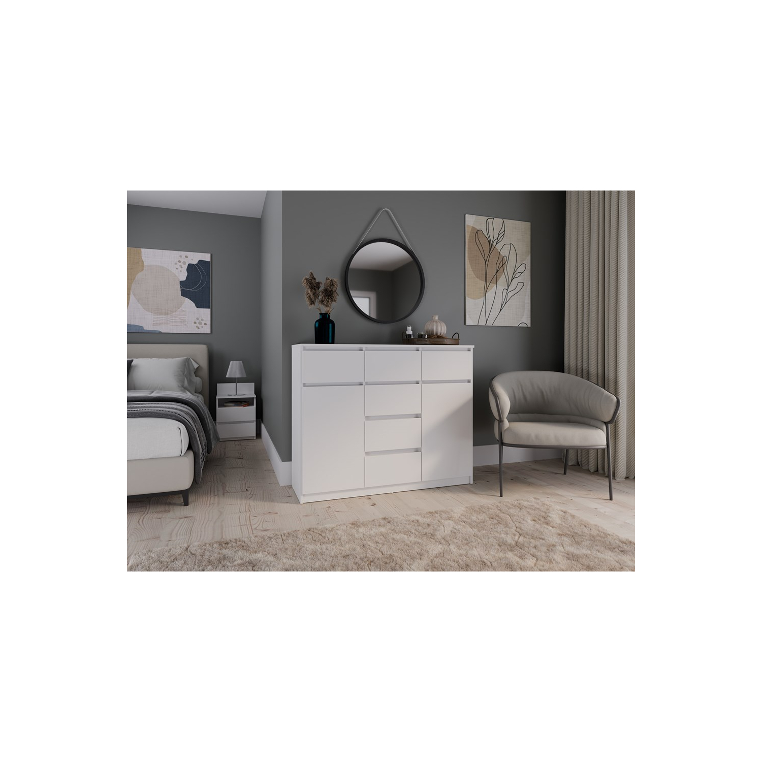 Komoda do Salonu NELA 120 cm Biała Dwudrzwiowa z 6 Szufladami Nowoczesna topeshop.5c9bff45-a1e6-4623-9cc1-ba87b2187e98