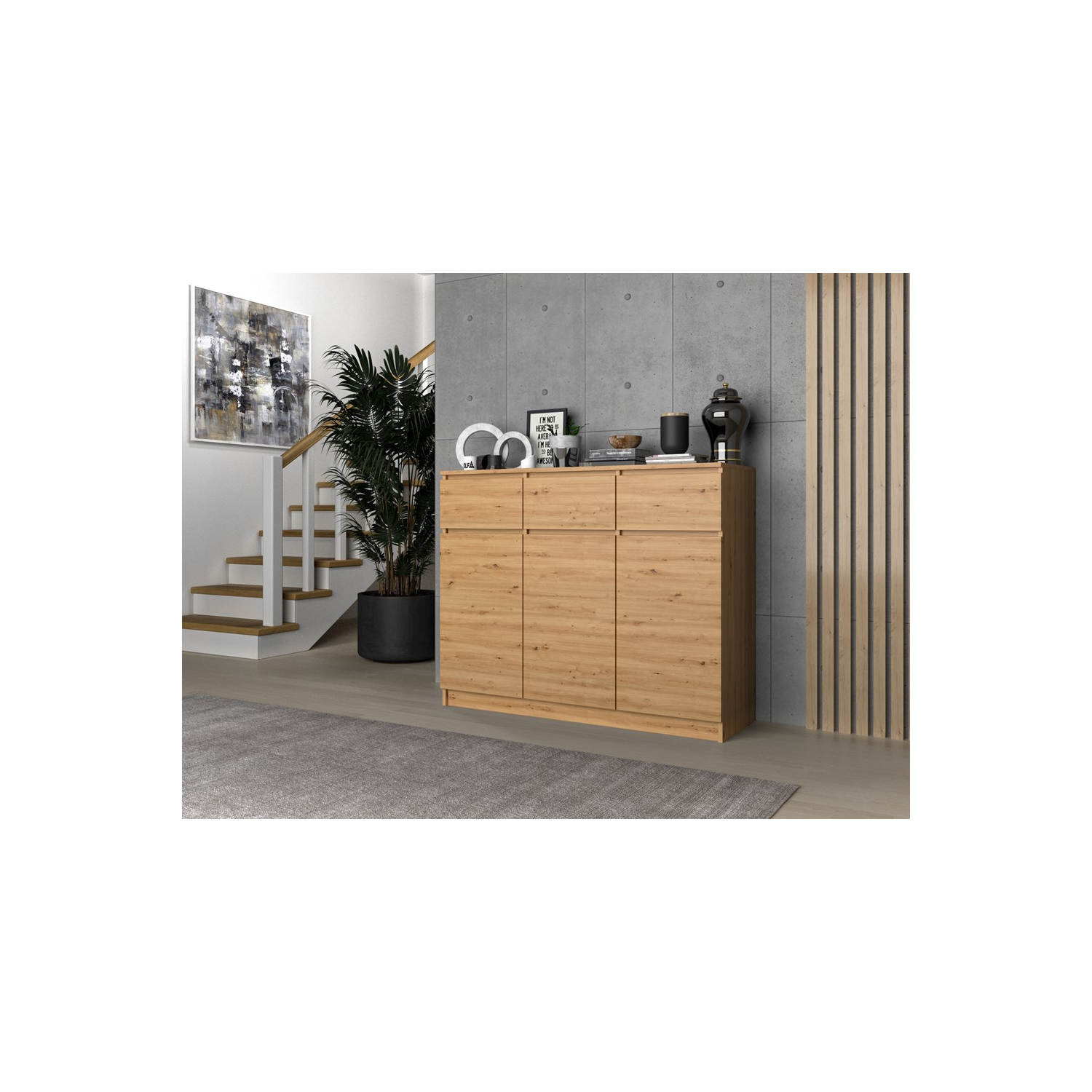 Komoda do Salonu NELA 120 cm Dąb Artisan Trzydrzwiowa z 3 Szufladami Nowoczesna topeshop.cfa6fe9f-7e24-407d-9ce5-b76b8262f84f