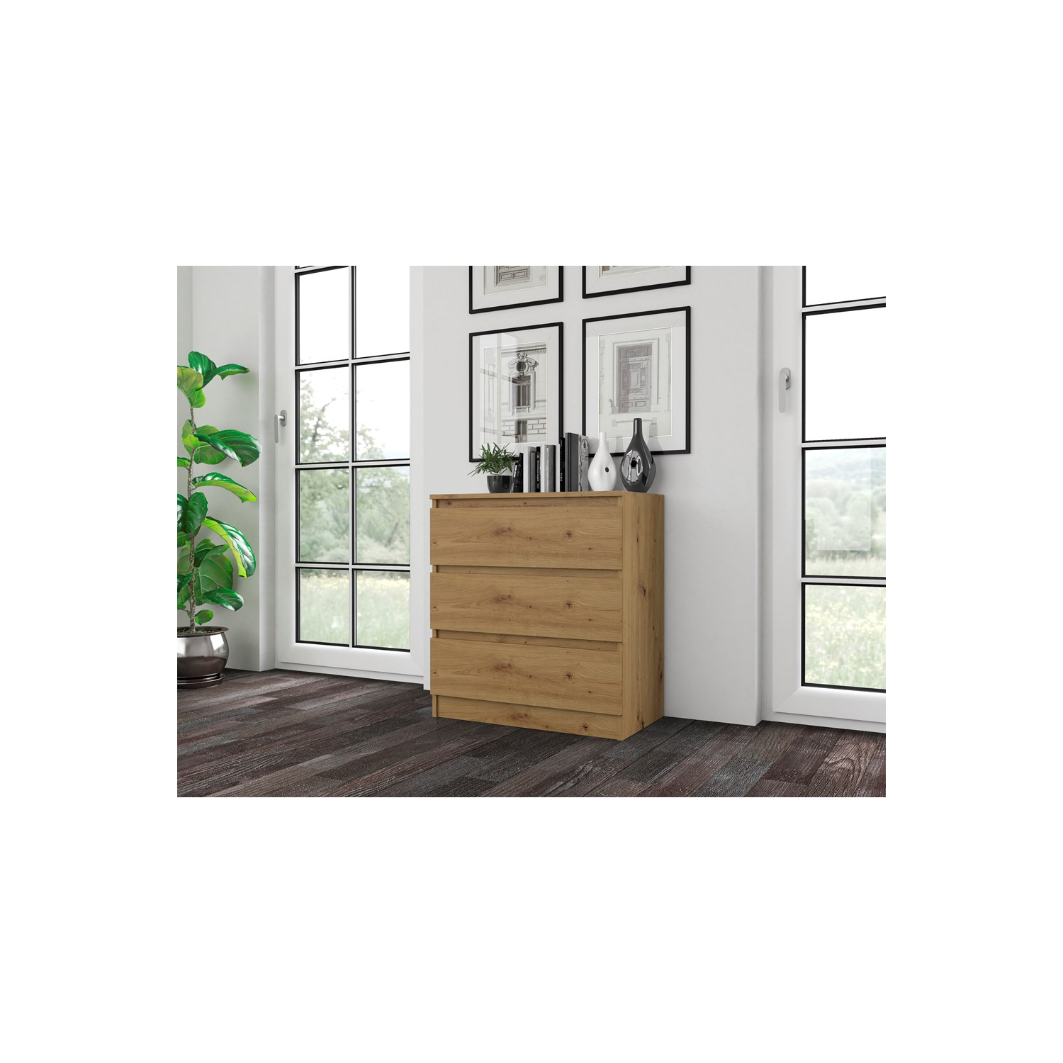 Komoda do Sypialni NELA M3 70 cm Dąb Artisan z Trzema Szufladami Nowoczesna Loft topeshop.de26f4d3-6bc5-44f4-b241-7ab4a1668a4d