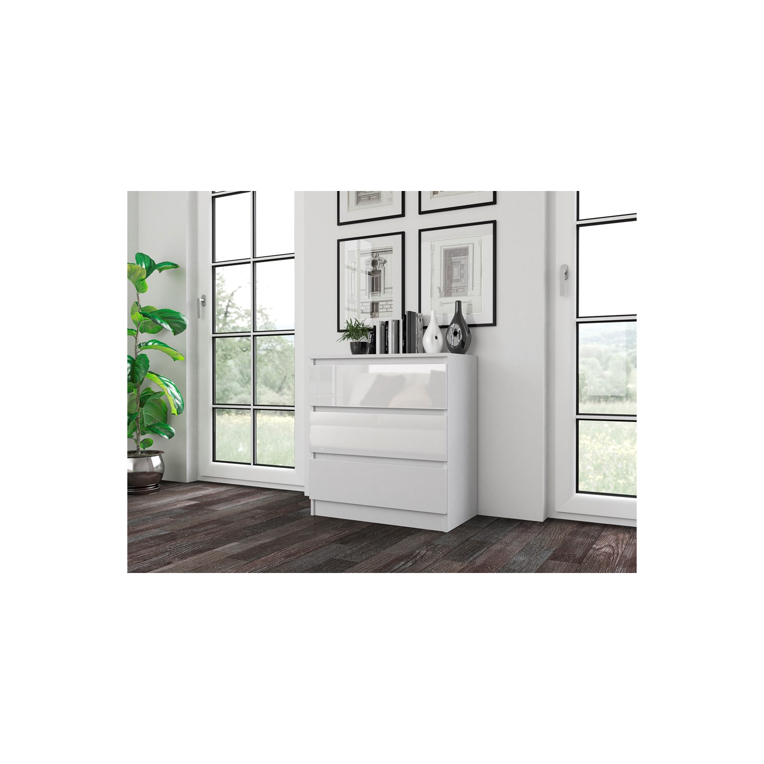 Komoda do Salonu NELA M3 70 cm Biały Połysk z Trzema Szufladami Nowoczesna topeshop.684badb2-93aa-4de4-a68a-ad649cfa515c