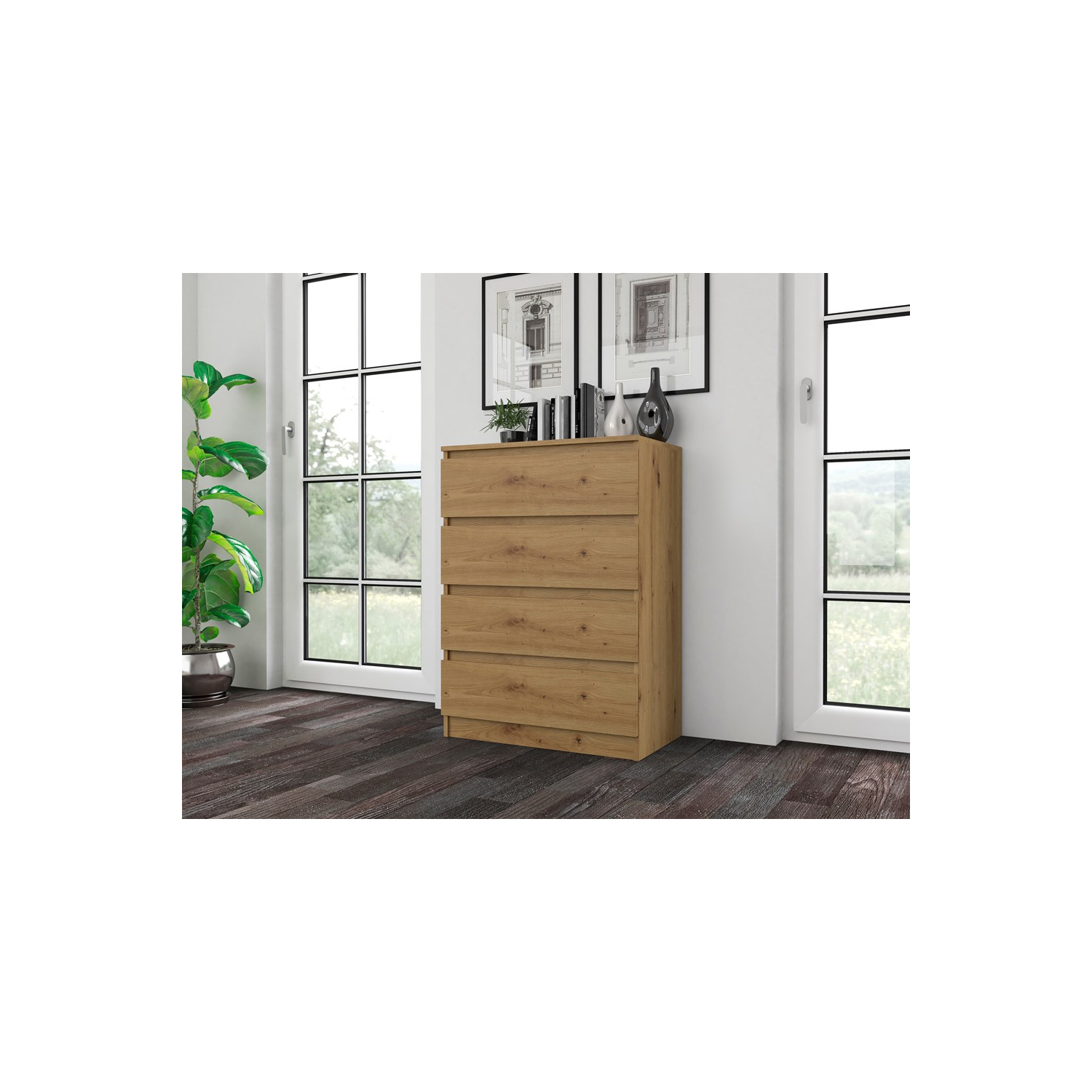 Komoda do Salonu NELA M4 70 cm Dąb Artisan z Czterema Szufladami Nowoczesna Loft topeshop.00d4cce8-4aa5-4d55-8d6a-ed78436f814d
