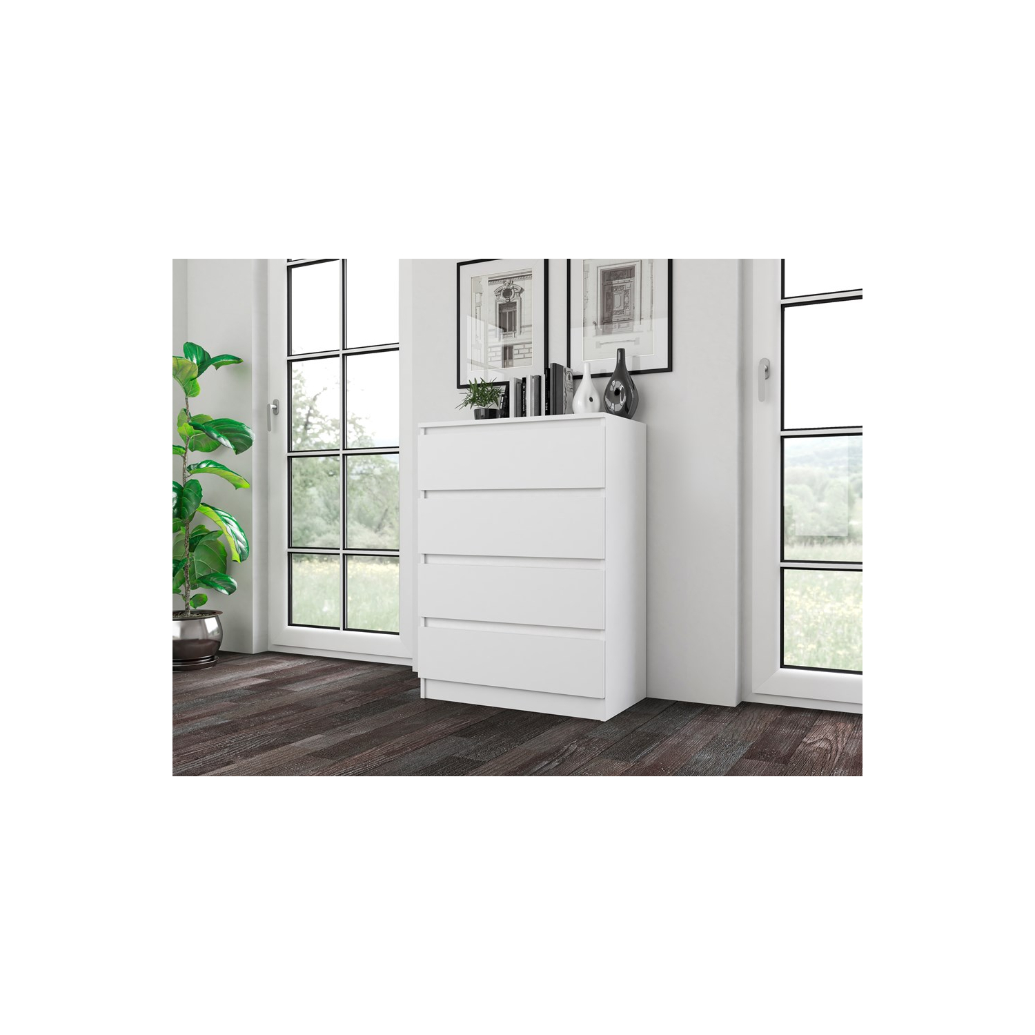 Komoda do Salonu NELA M4 70 cm Biała z Czterema Szufladami Nowoczesna topeshop.816b3c3f-b61c-42ba-9bda-ede203ddaf12