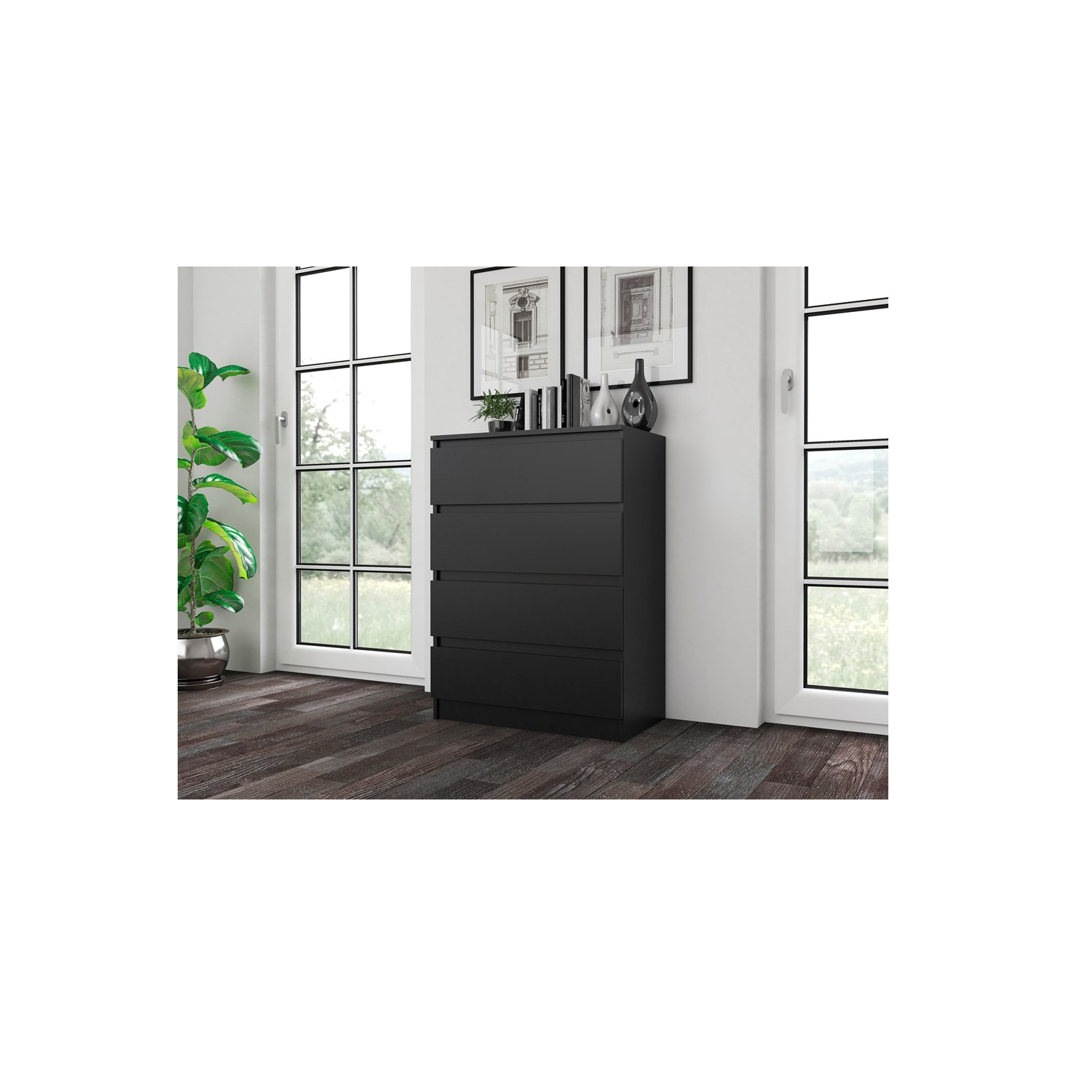 Komoda do Salonu NELA M4 70 cm Czarna z Czterema Szufladami Nowoczesna topeshop.0a9658dc-7d84-4d97-86ae-2a064fddc498